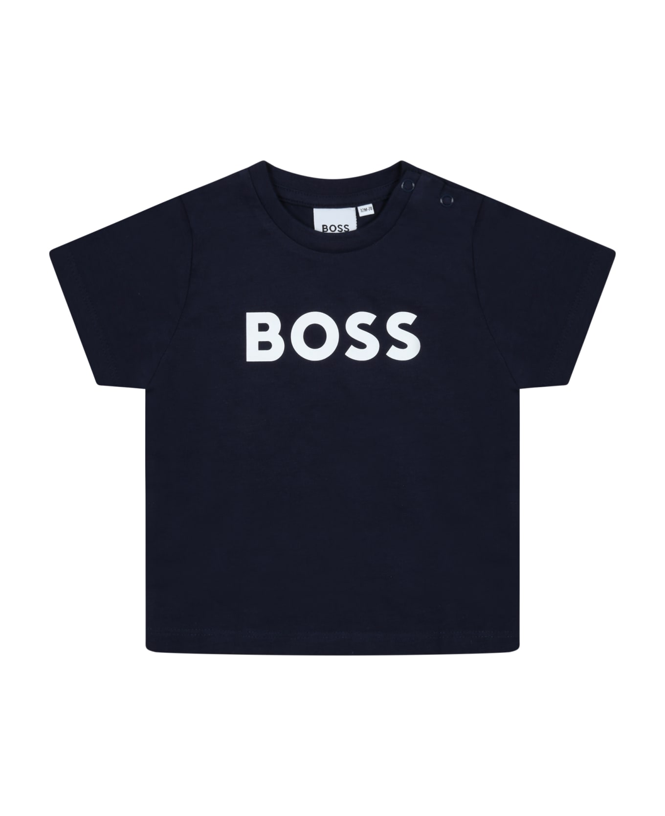 Hugo Boss Blue T-shirt For Baby Boy With White Logo - Blue Tシャツ＆ポロシャツ