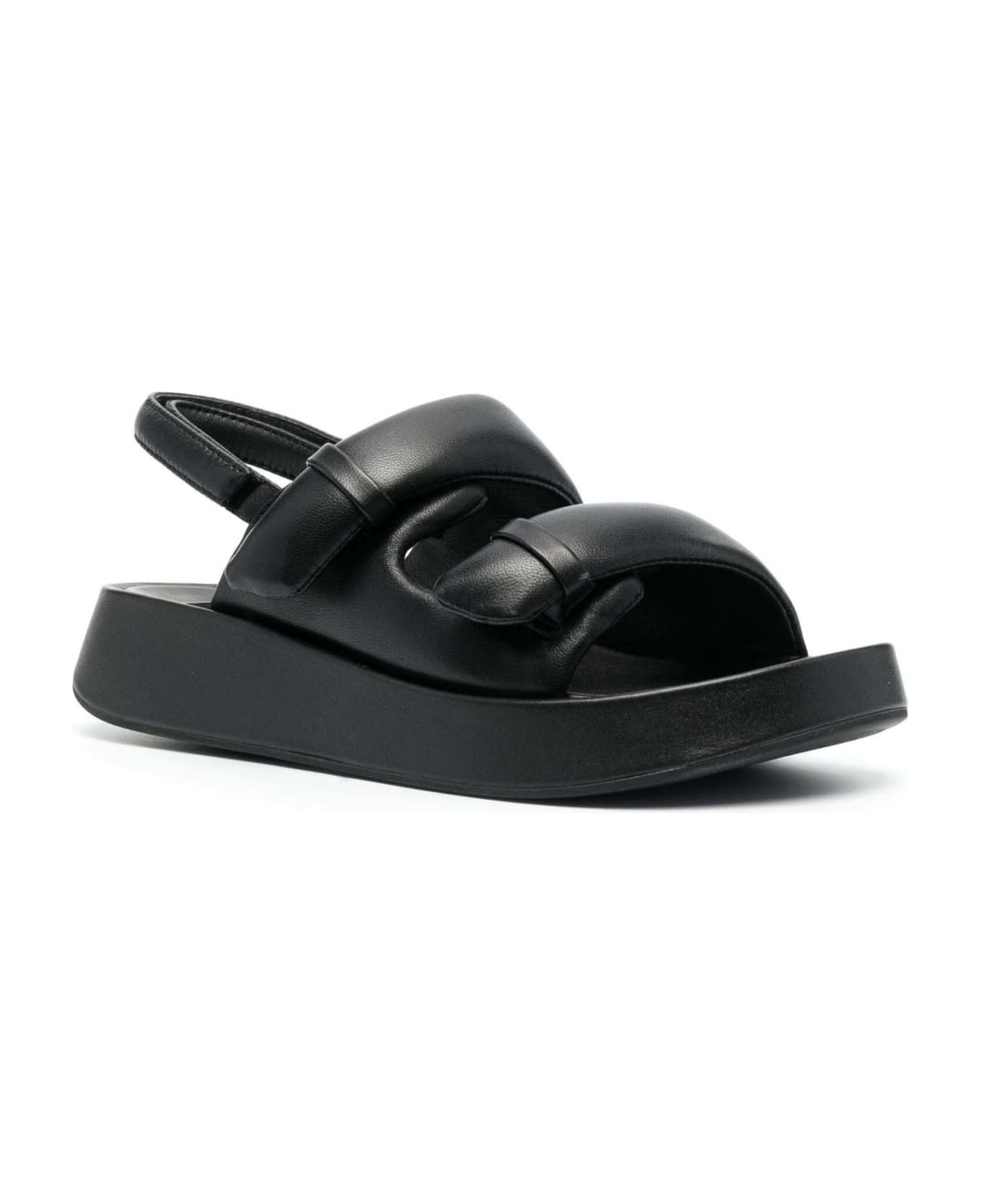Ash Black Calf Leather Vinci Sandals - Black