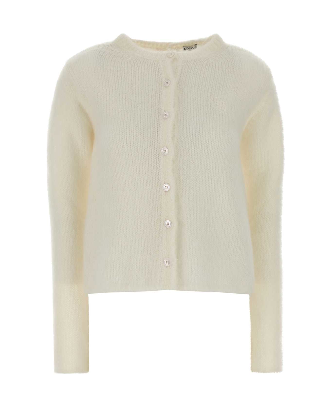 Loewe Ivory Stretch Mohair Blend Cardigan - WHITE