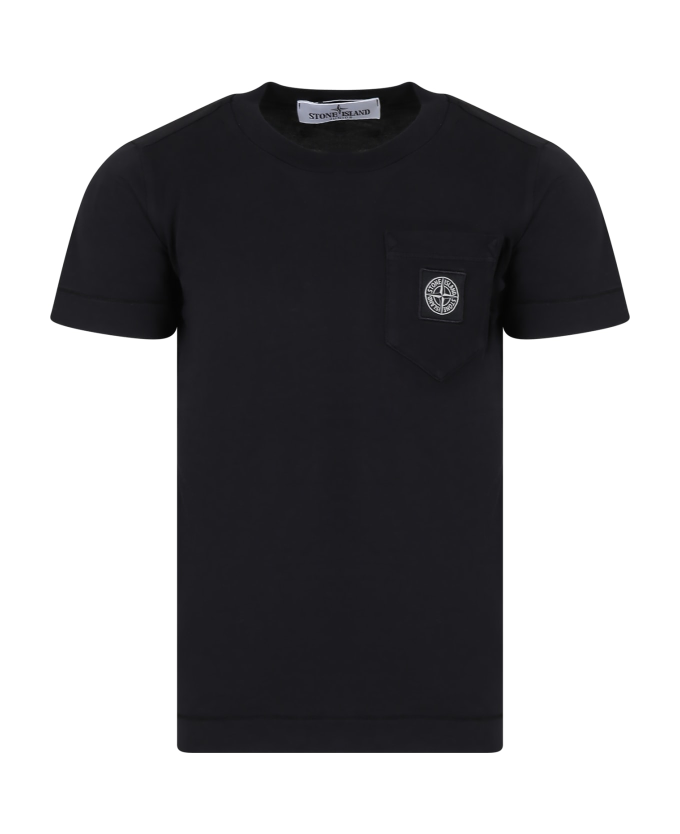 Stone Island Junior Black T-shirt For Boy With Logo - Black Tシャツ＆ポロシャツ