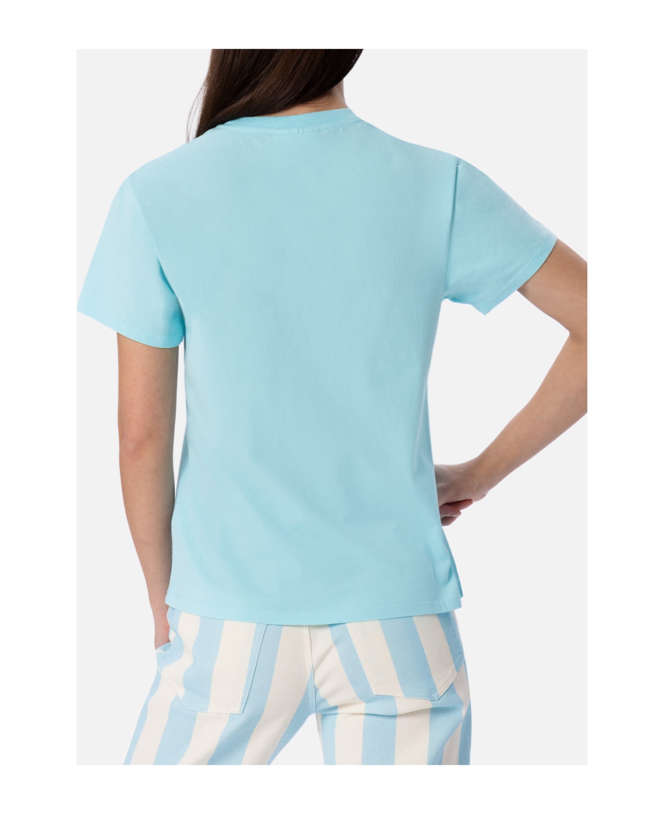 MC2 Saint Barth Woman Water Green Cotton Jersey Crewneck T-shirt Emilie With Rhinestones - GREEN