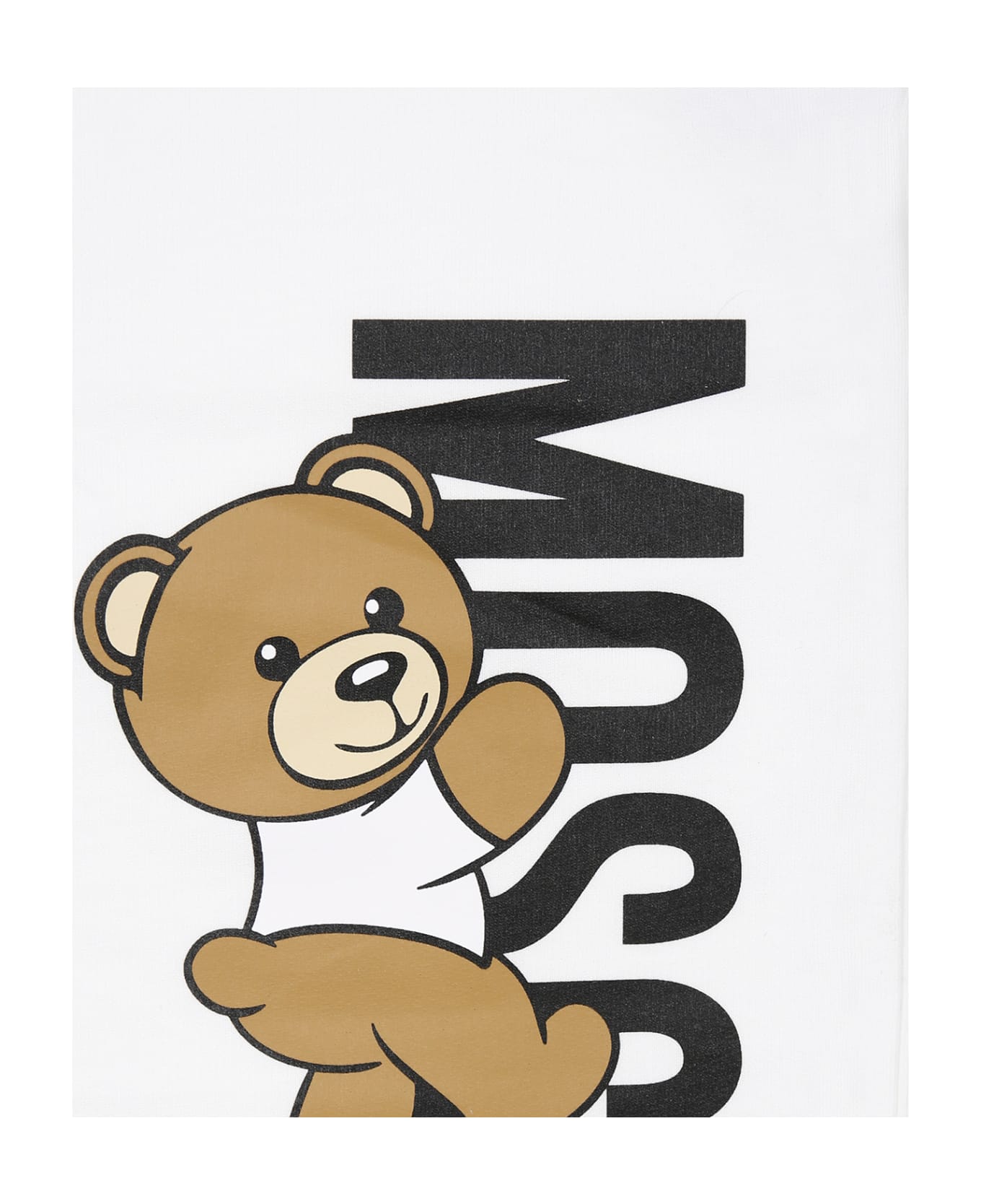 Moschino White Blanket For Baby Boy With Teddy Bear And Logo - White