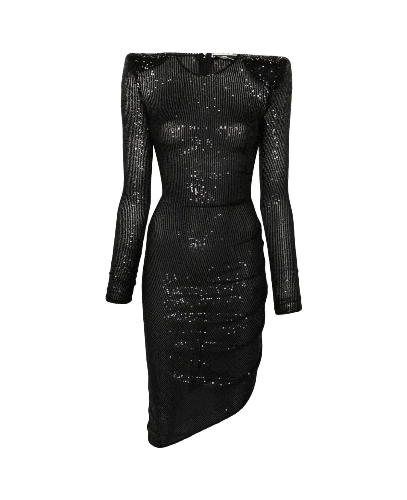 Elisabetta Franchi Long Sleeves Dress With Paillettes - Black