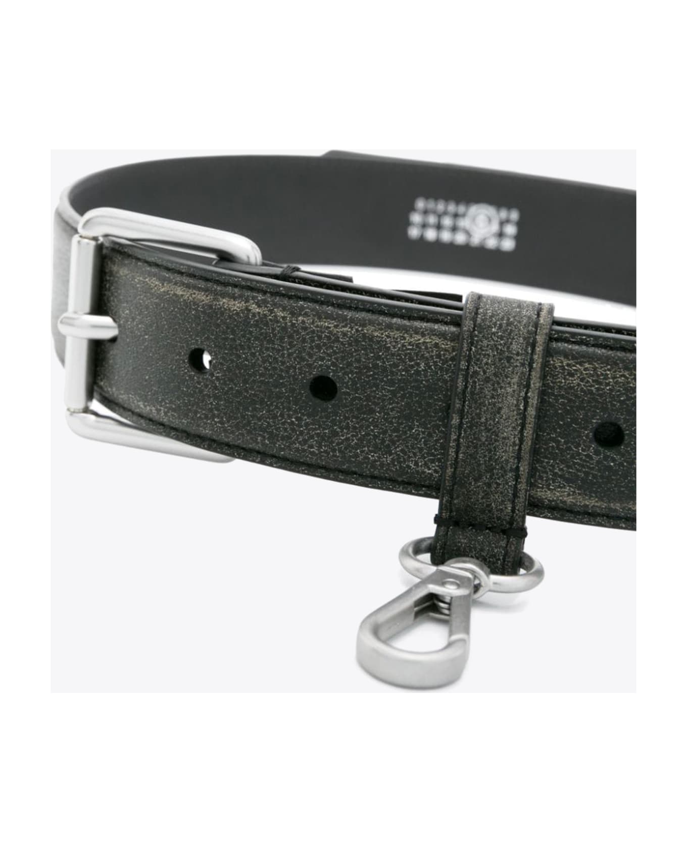 MM6 Maison Margiela Cintura Distressed black leather belt with snap-hook - Tortora name:456