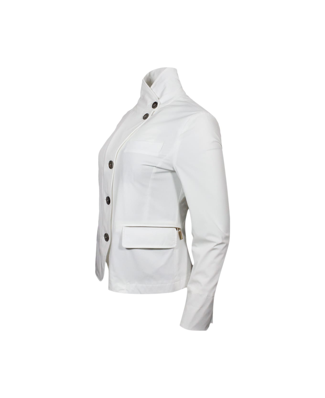 Moorer Blazer In Stretch Technical Fabric With Cotton Jersey Lining. Zip And Button Closure - White