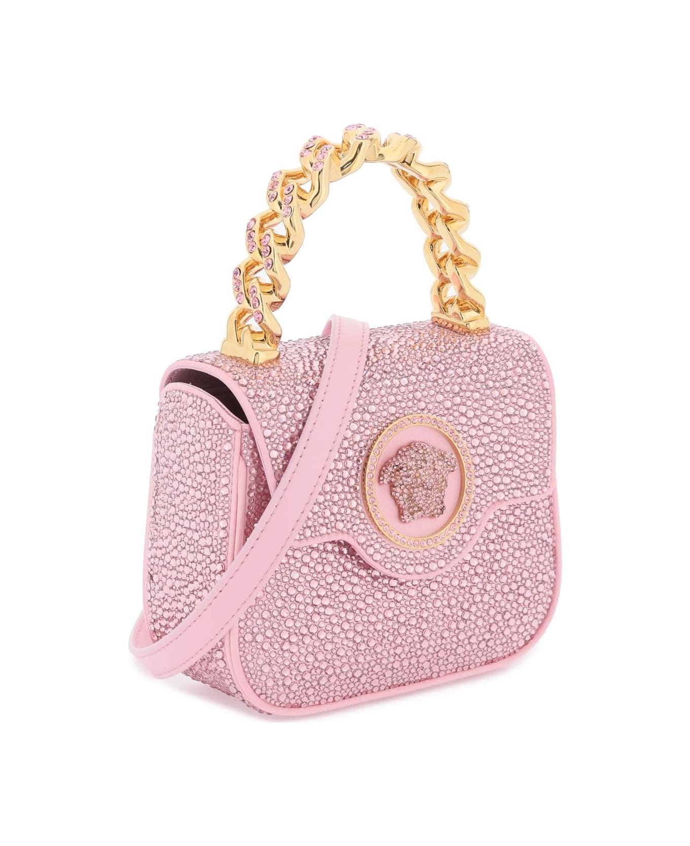 Versace La Medusa Handbag With Crystals - PALE PINK VERSACE GOLD (Pink)