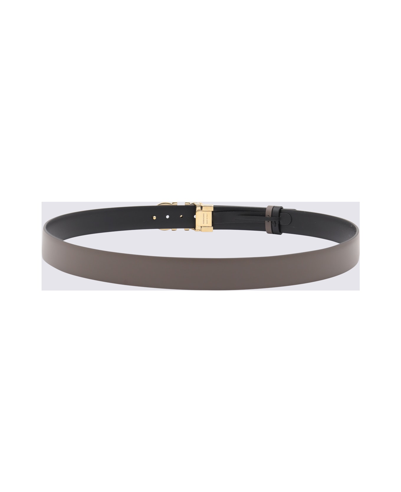 Ferragamo Brown Leather Belt - CONCRETE/NERO