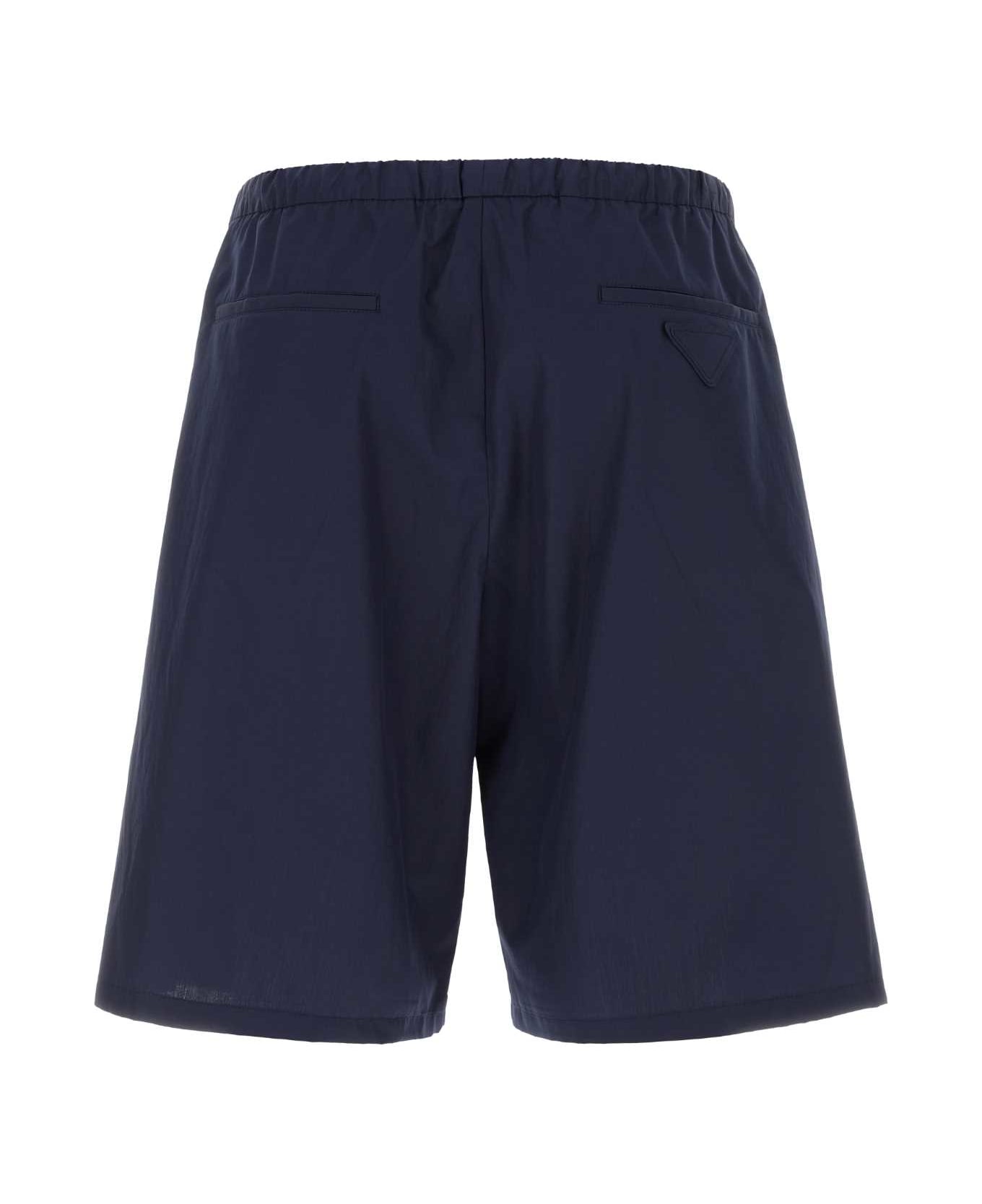 Prada Navy Blue Cotton Bermuda Shorts - F0008