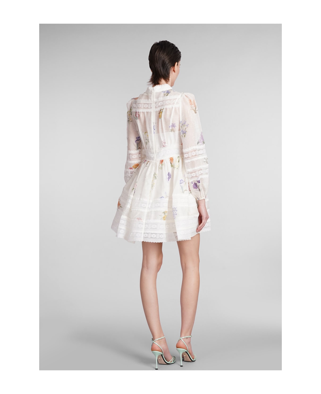 Zimmermann Dress In Beige Linen - White