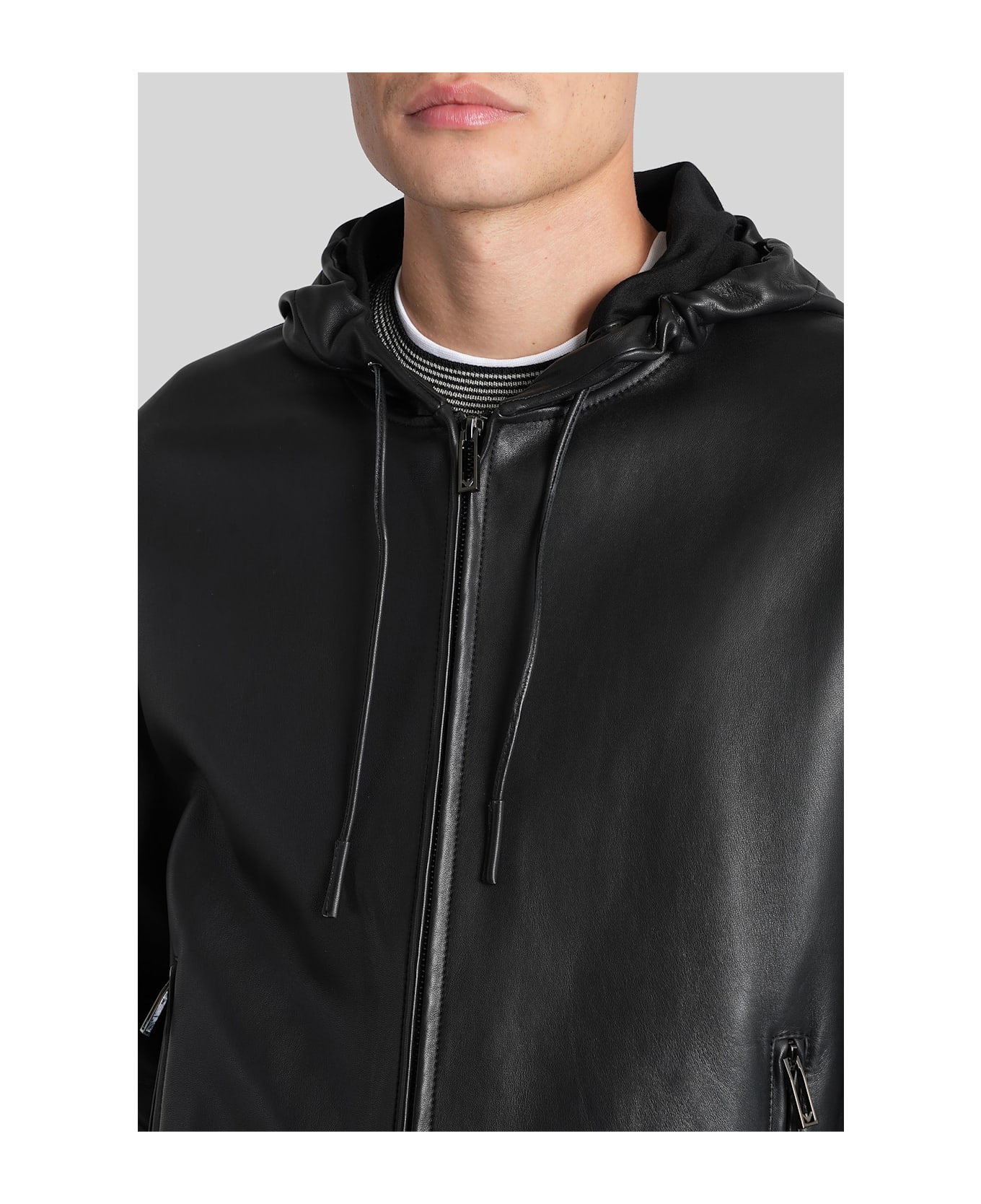 Emporio Armani Leather Jacket In Black Leather - black