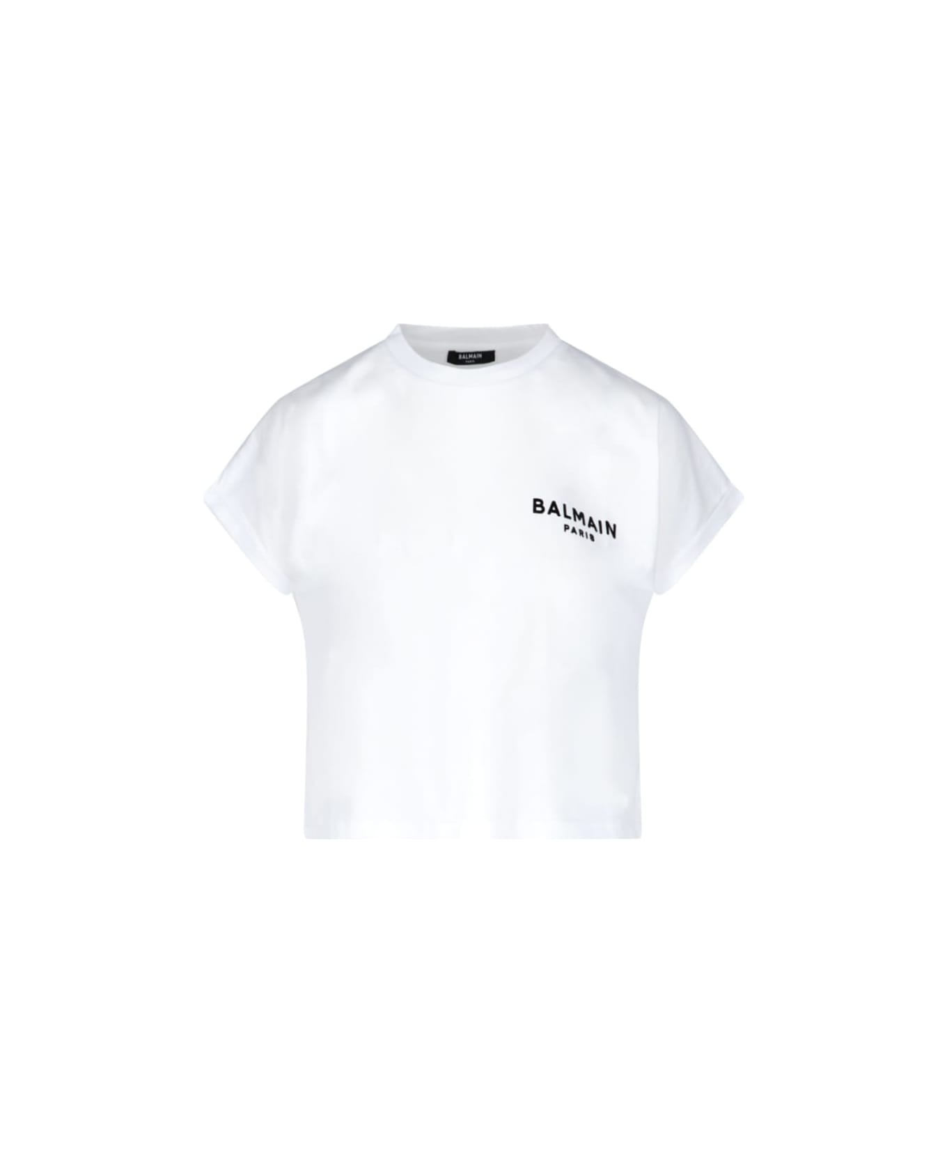 Balmain Flock Detail Cropped T-shirt - Gab Blanc Noir