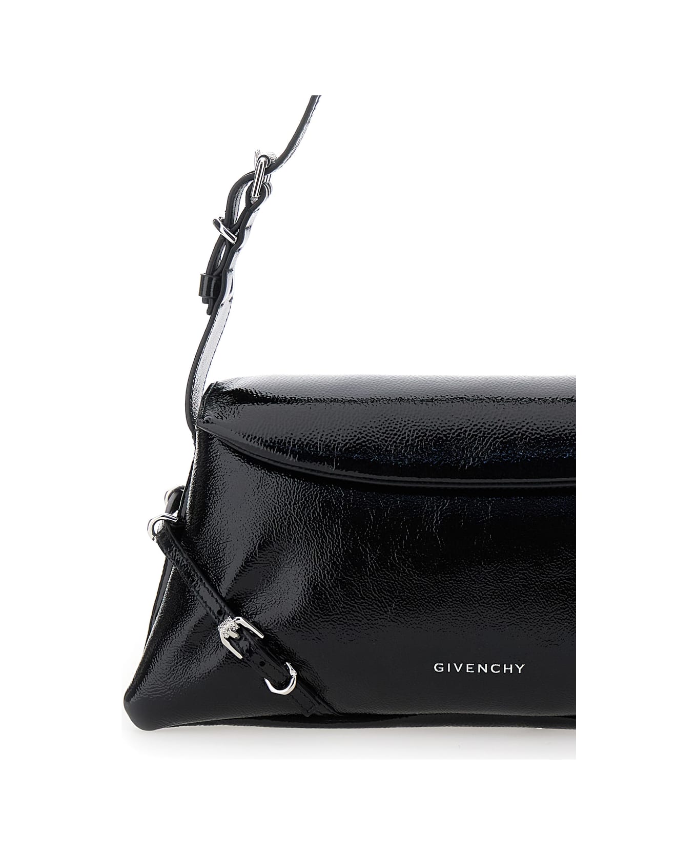 Givenchy 
ptit Voyou
 Black Shoulder Bag With Logo Lettering On The Front And Adjustable Shoulder Strap In Leather Woman - Black