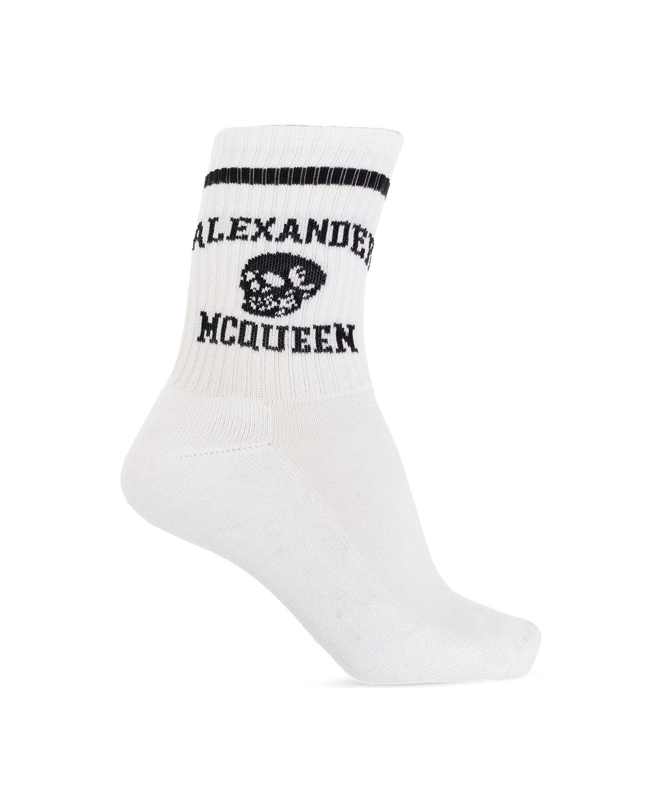 Alexander McQueen Logo Skull Intarsia Knitted Socks - WHITE/BLACK