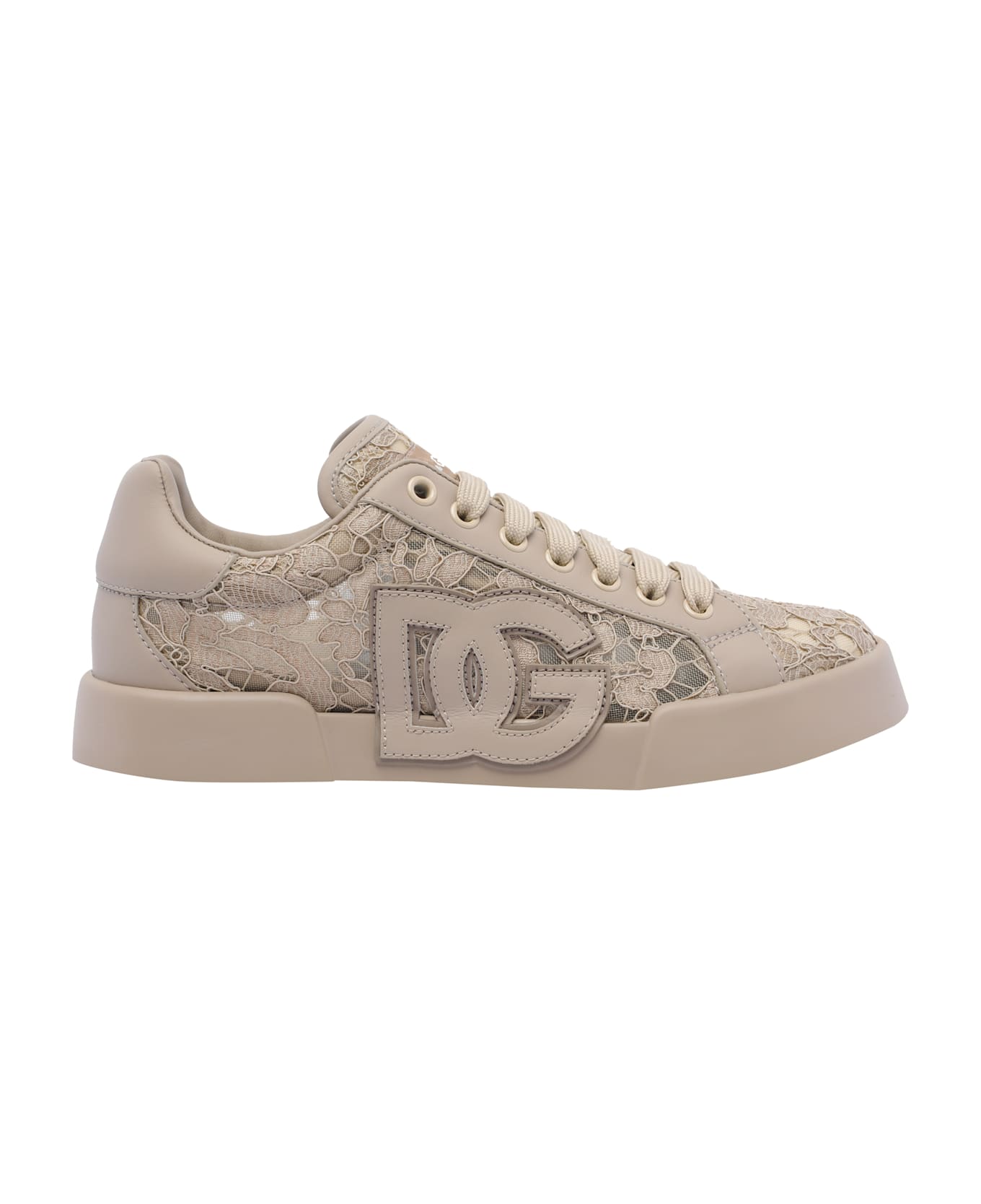 Dolce & Gabbana Portofino Sneakers With Lace Detail - NEUTRALS