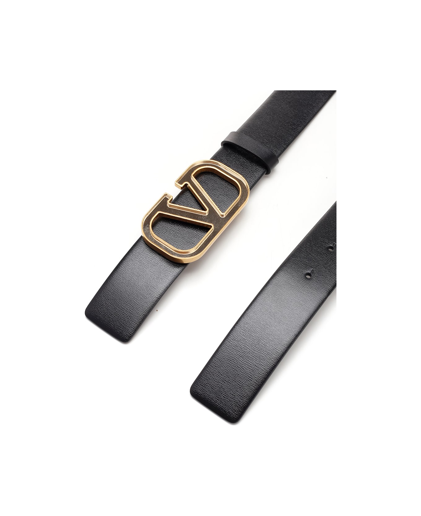 Valentino Garavani Black 'v Logo' Belt - Nero/antique brass ベルト
