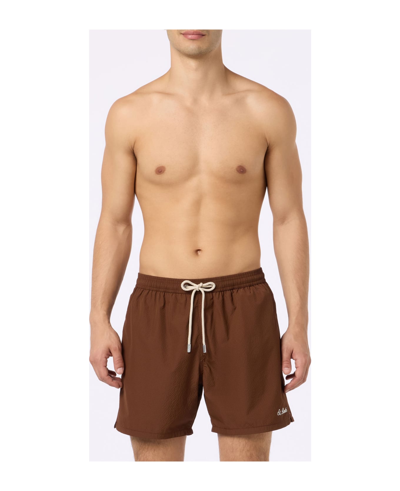 MC2 Saint Barth Seersucker Classic Light Swim Shorts Patmos - BROWN