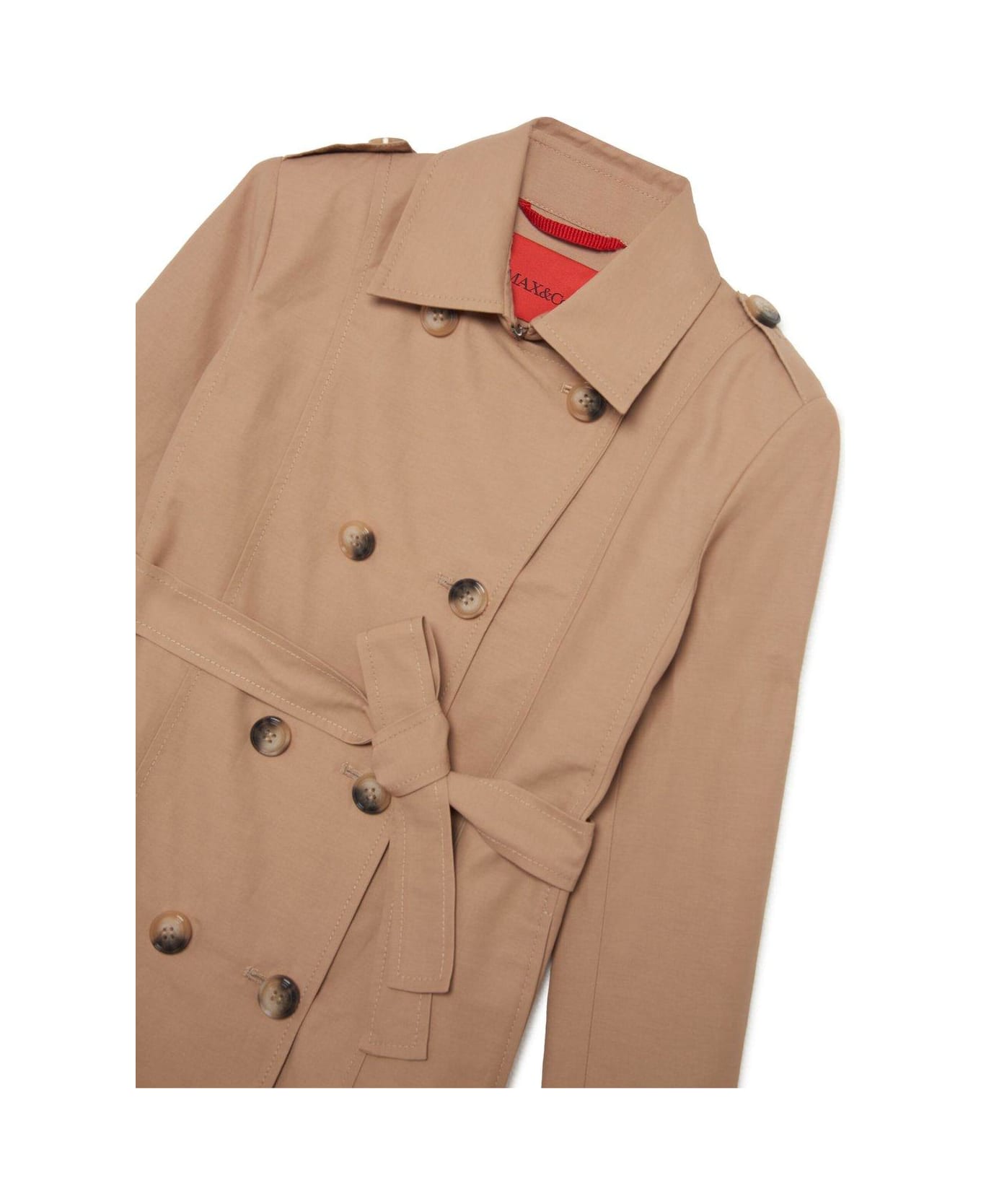Max&Co. Belted Double-breasted Long Sleeved Coat - Cammello