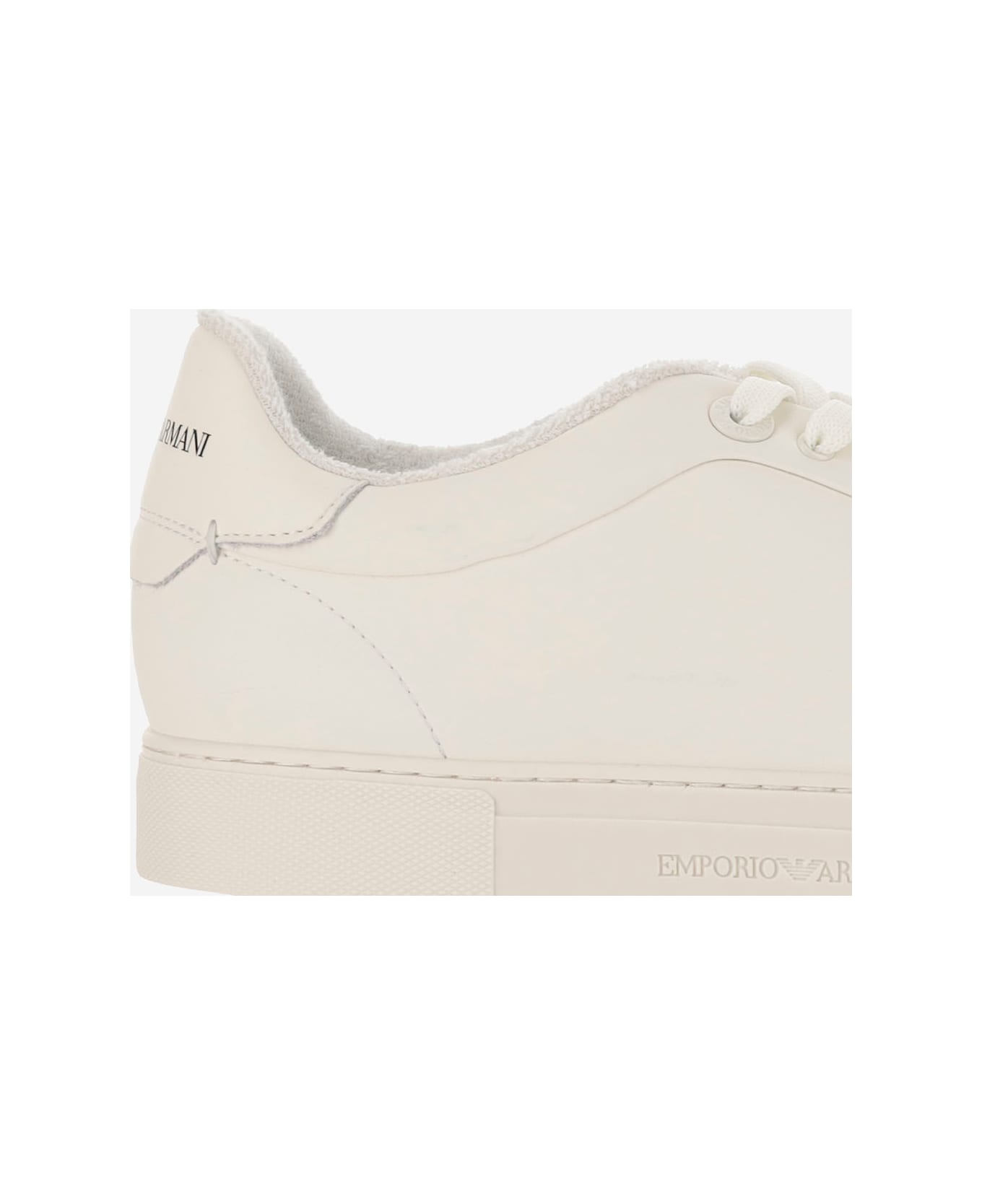 Emporio Armani Leather Sneakers With Logo - White