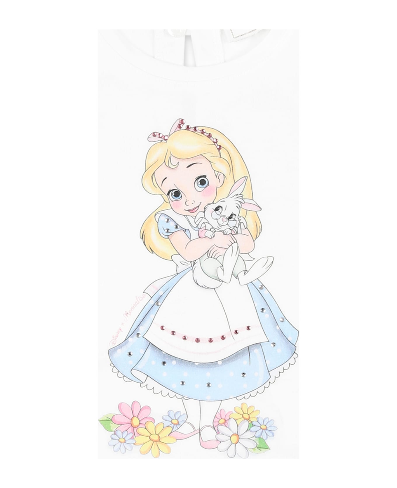Monnalisa White T-shirt For Baby Girl With Alice In Wonderland - White