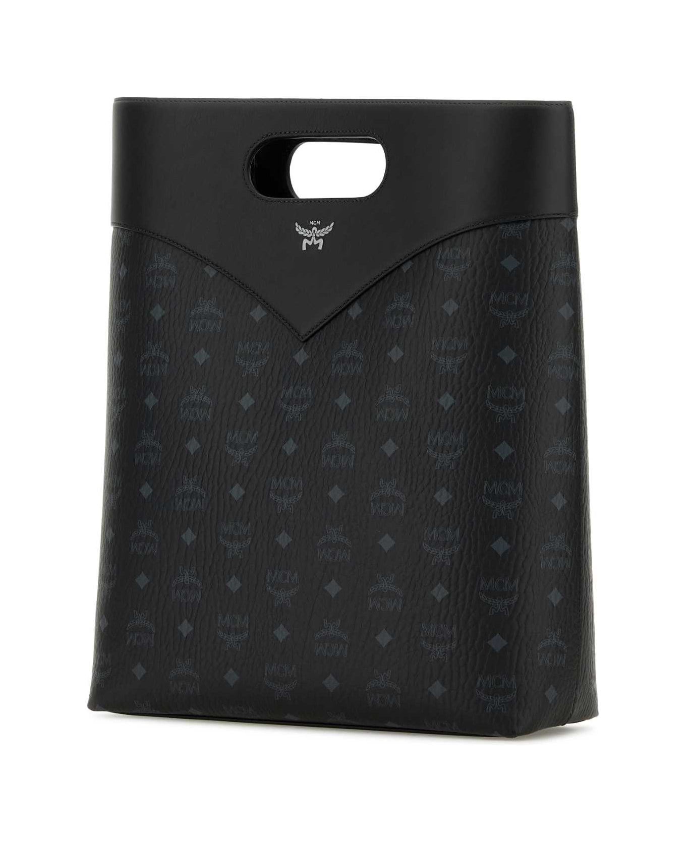 MCM Printed Canvas Shopping Bag - BLACK