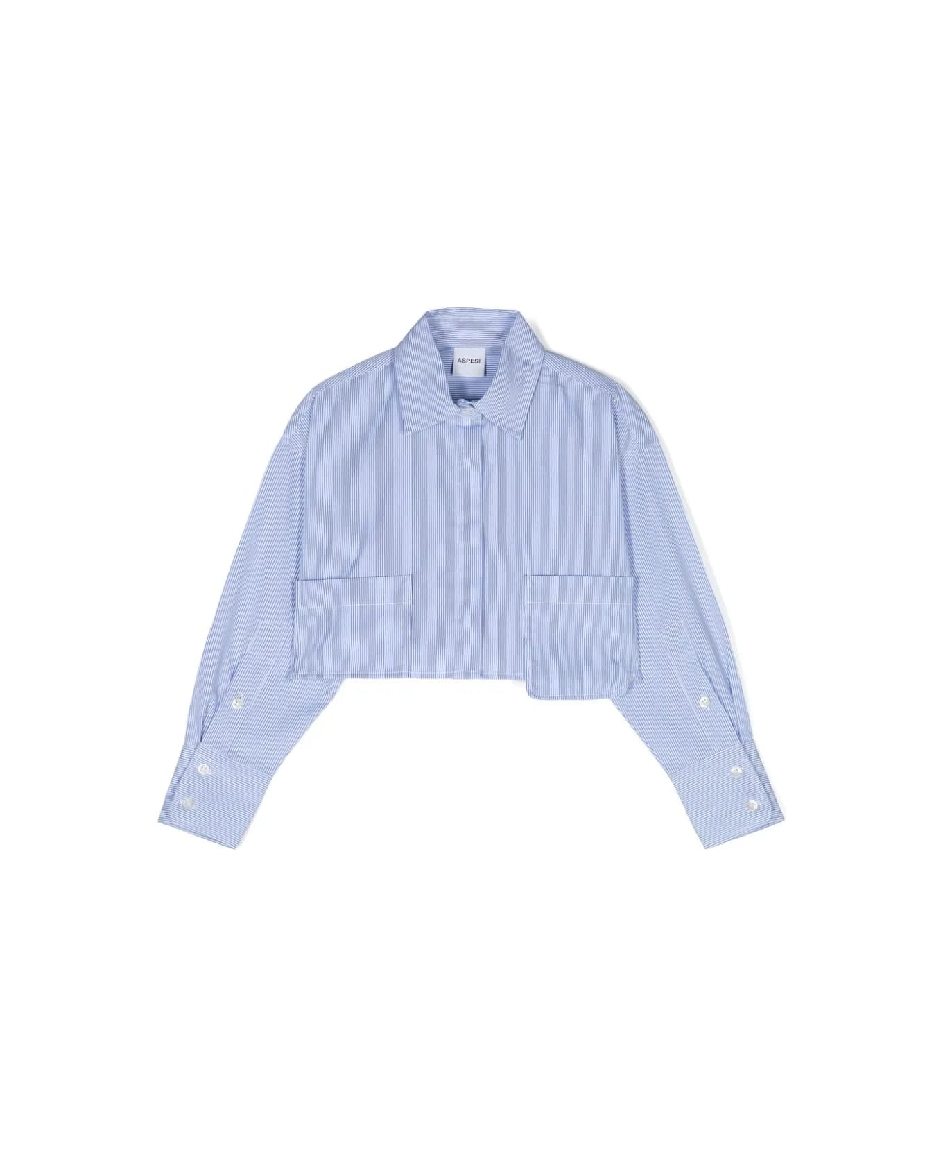 Aspesi Striped Crop Shirt - Light blue