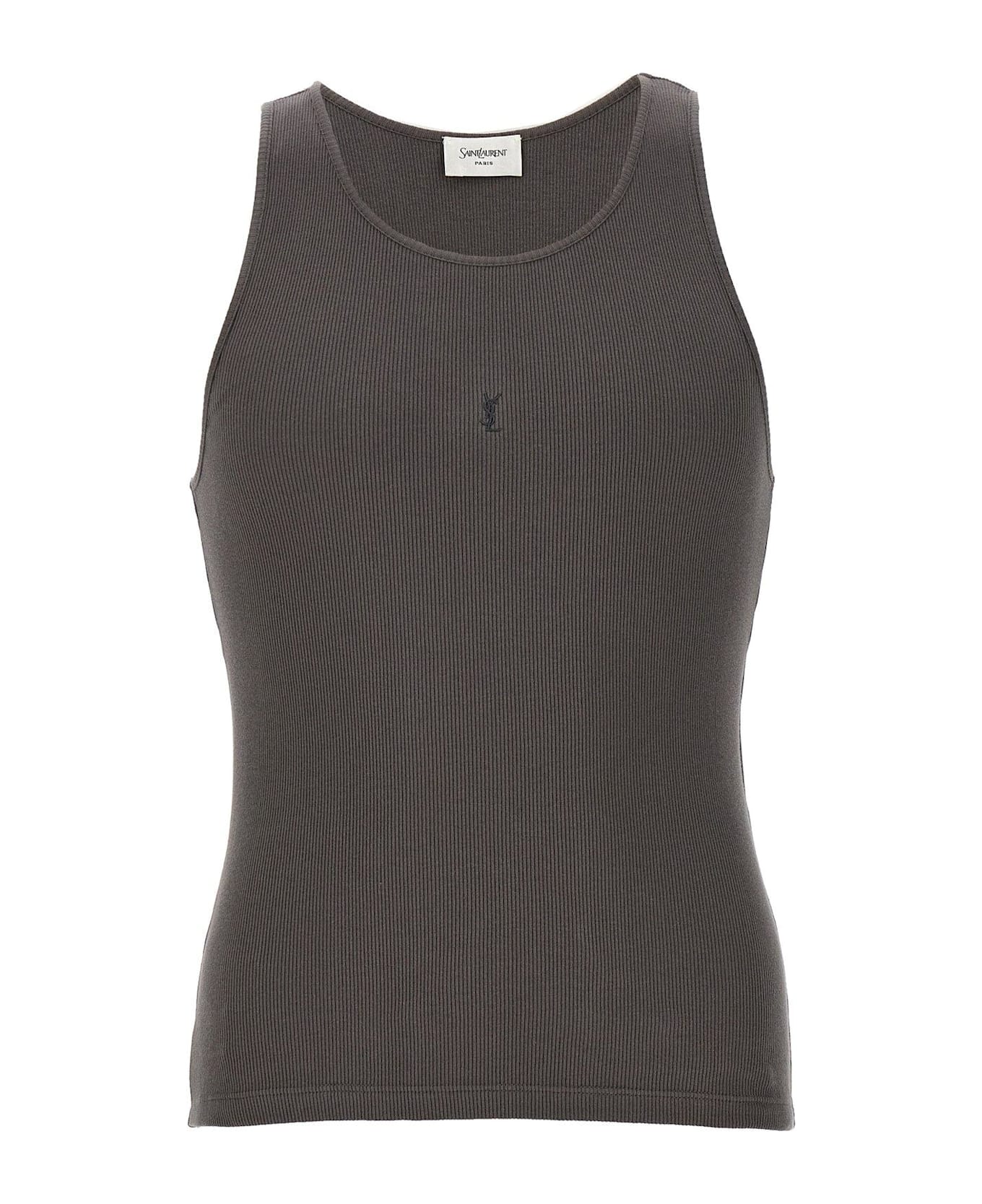 Saint Laurent Cassandre Logo Embroidered Tank Top - GREY