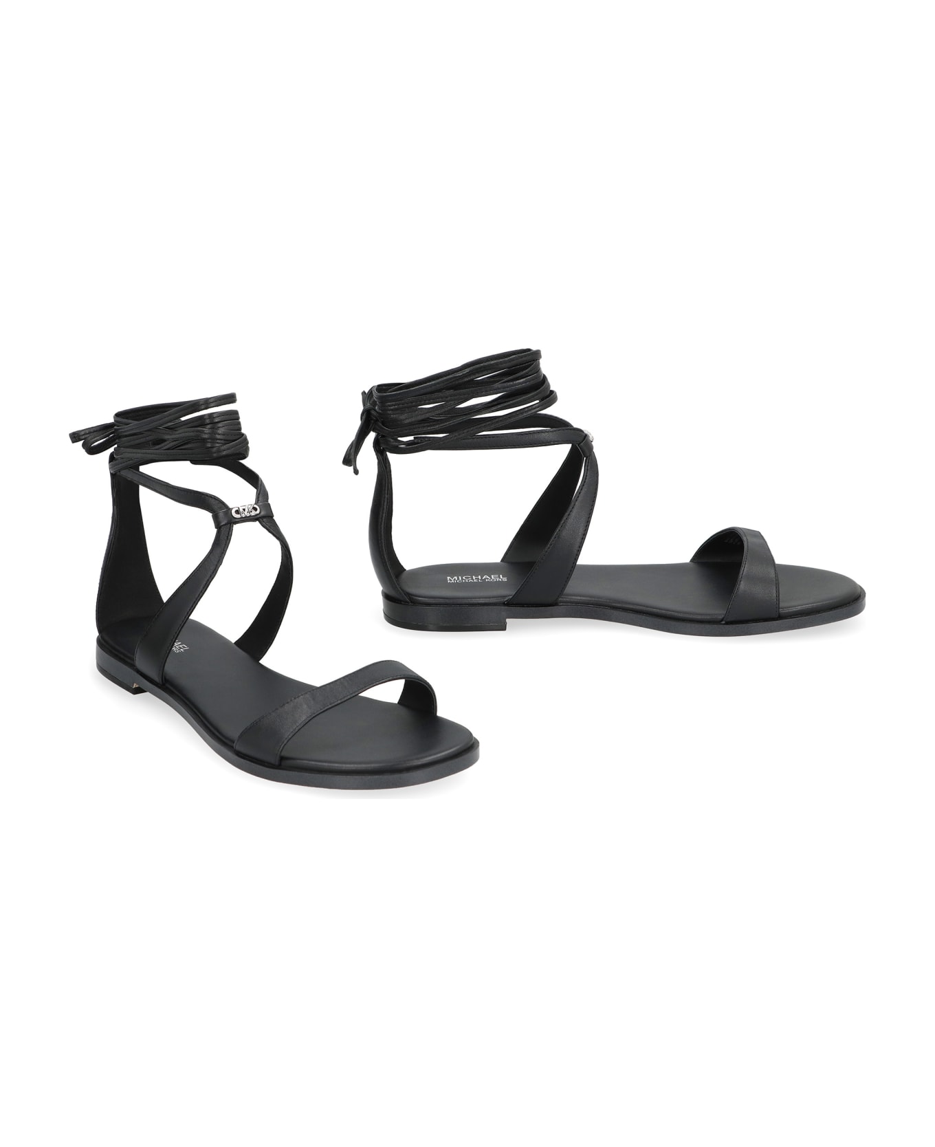 MICHAEL Michael Kors Amara Leather Flat Sandals - black