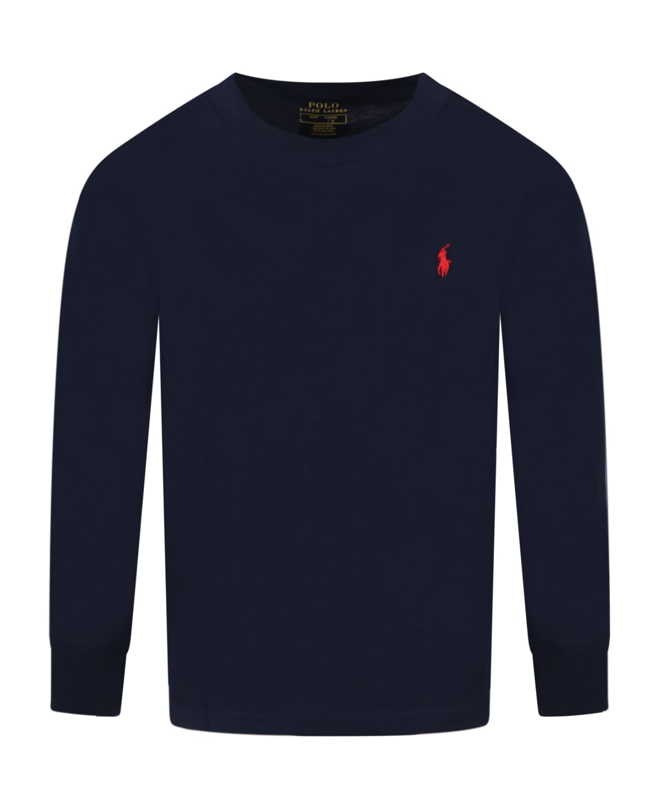 Ralph Lauren Blue T-shirt For Boy With Red Pony Logo - Blue