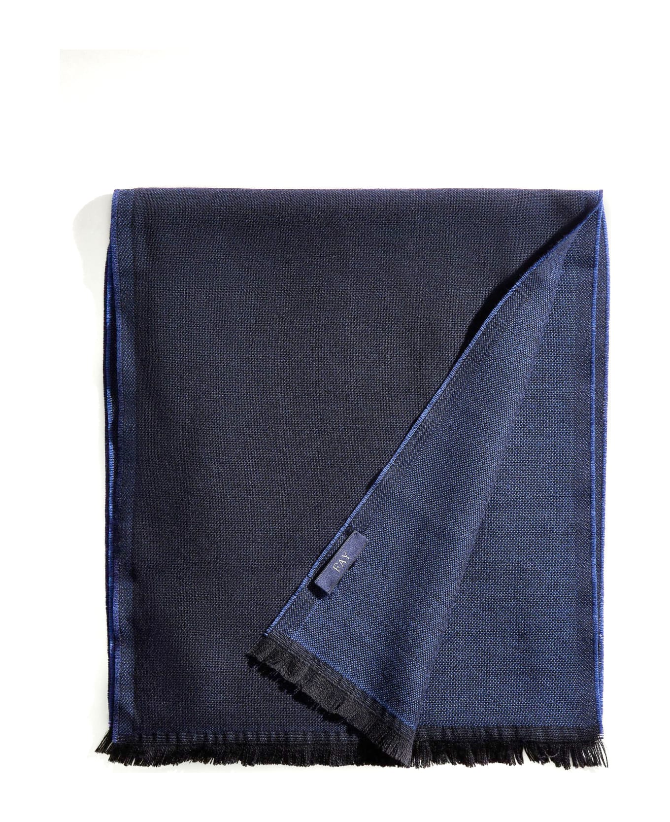 Fay Double Face Scarf In Two-tone Wool - Blue