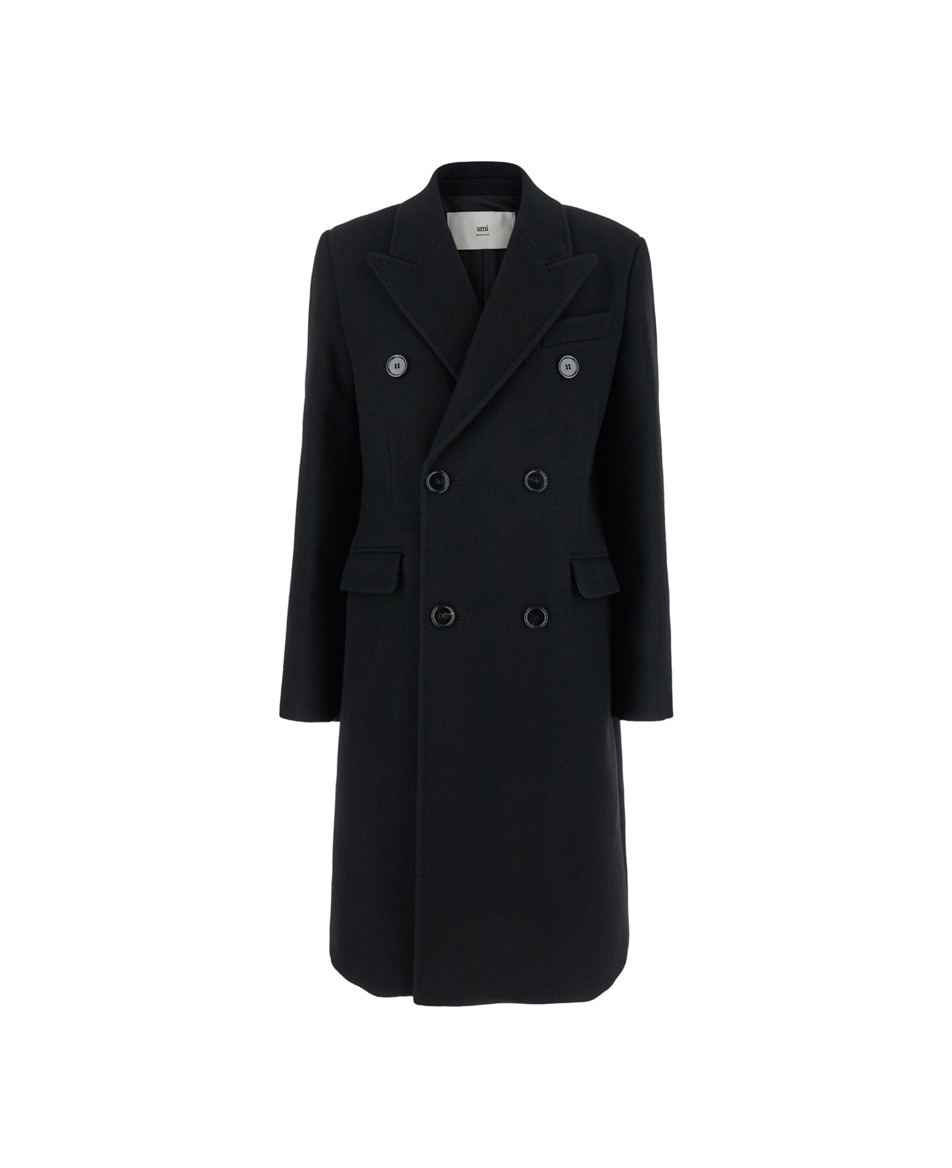 Ami Alexandre Mattiussi Black Double-breasted Coat With Peak Revers In Wool Woman - Black