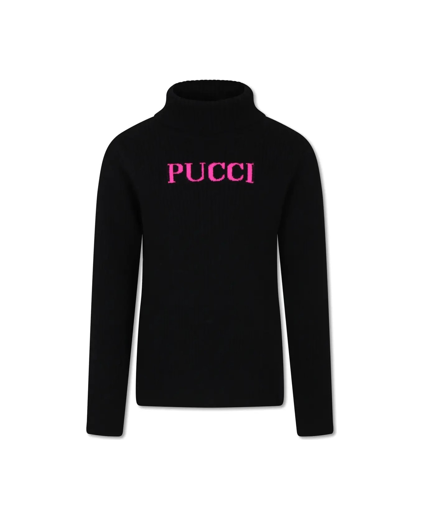 Pucci Black Turtleneck Sweater With Logo - Black