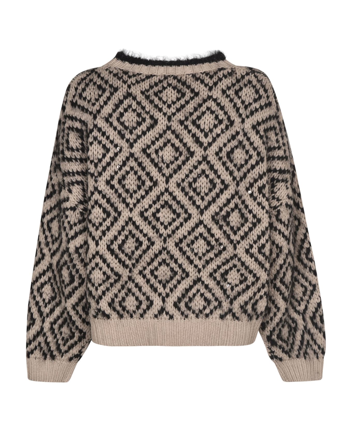 Brunello Cucinelli Diamond Monogram Cropped Sweater - Oat