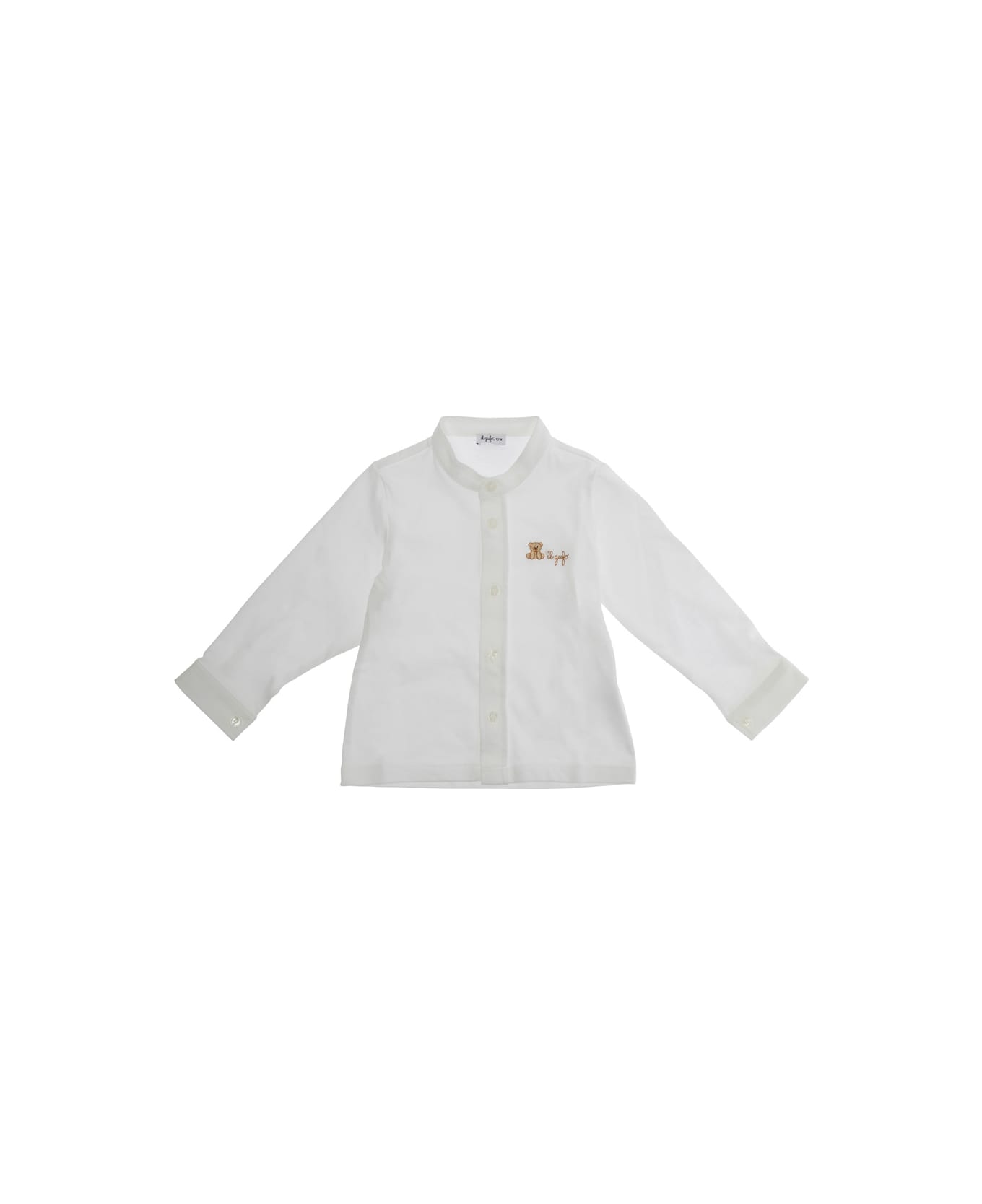 Il Gufo White Round Neck Shirt With Front Logo In Cotton Baby - White