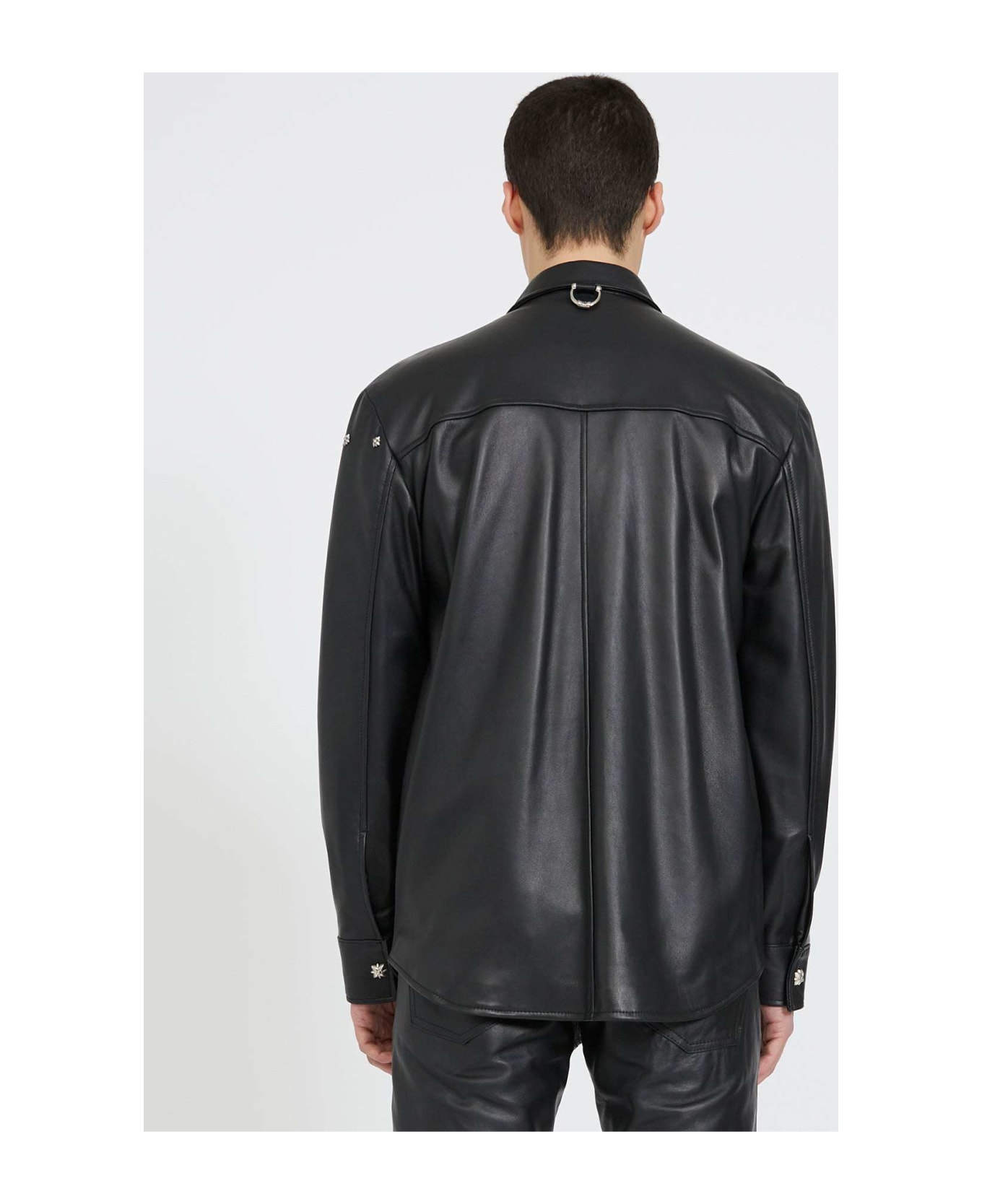 John Richmond Leather Shirt With Clip Closure - Nero