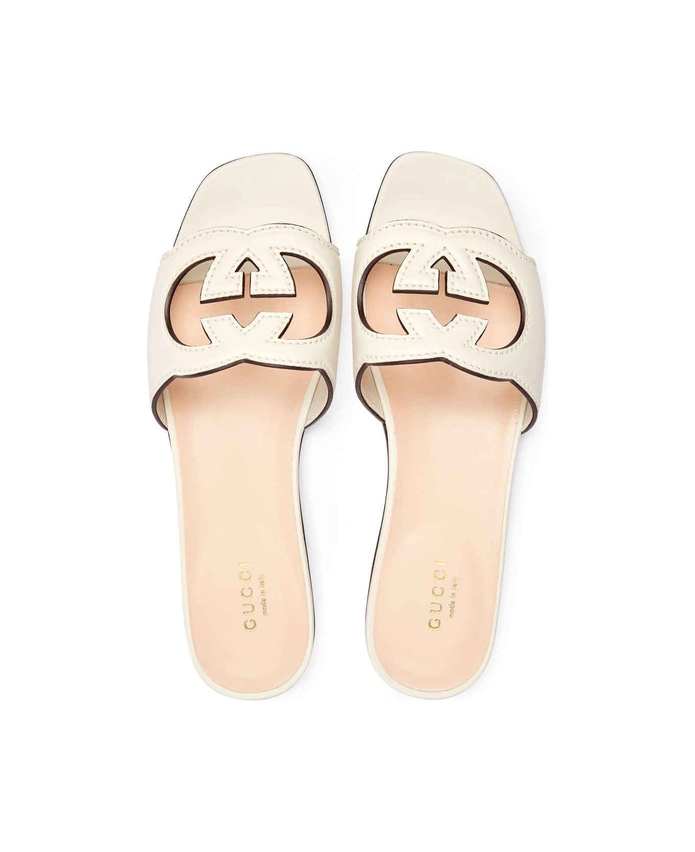 Gucci Leather Flat Sandals - White