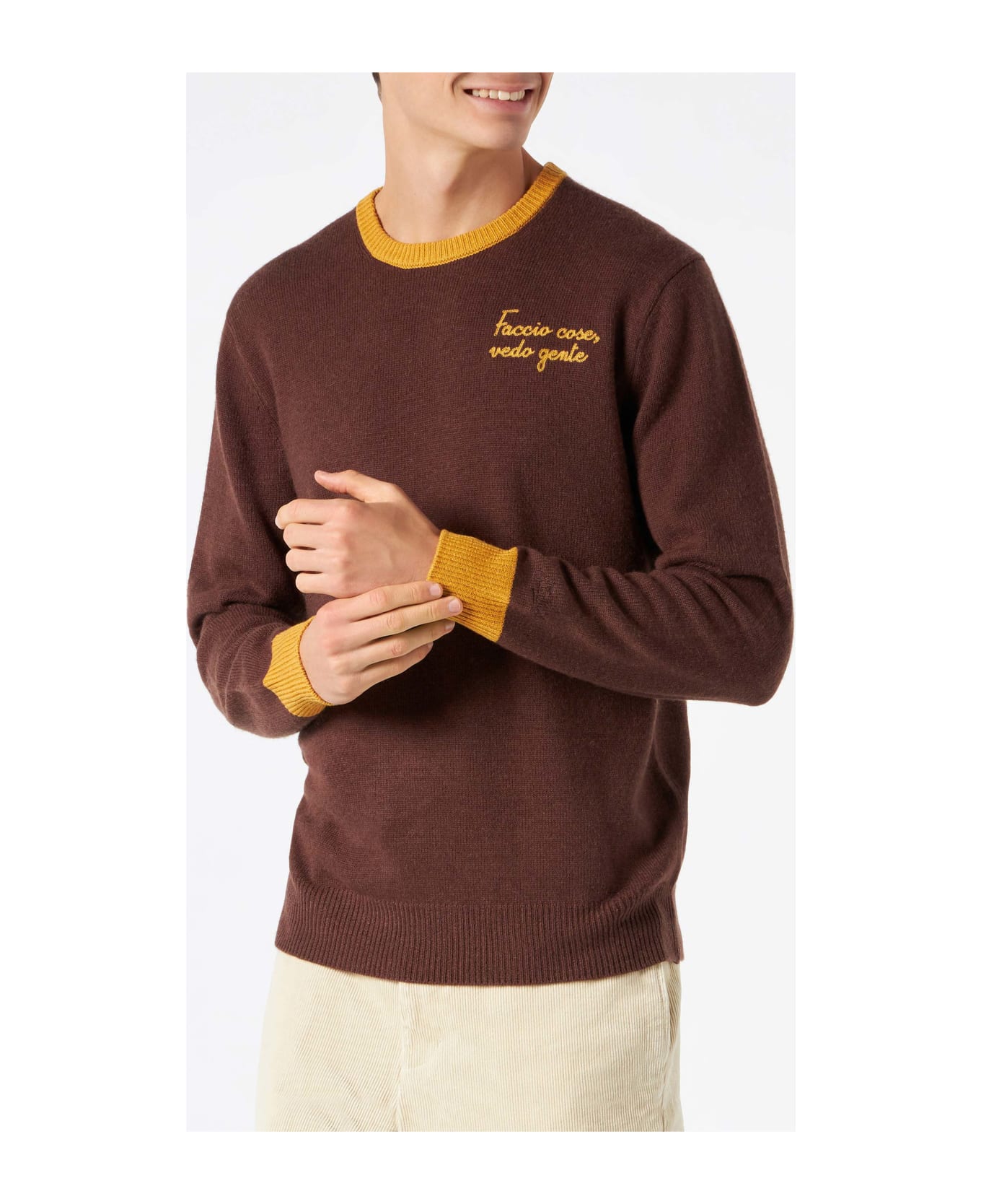 MC2 Saint Barth Man Brown Sweater With Faccio Cose, Vedo Gente Embroidery - unknown