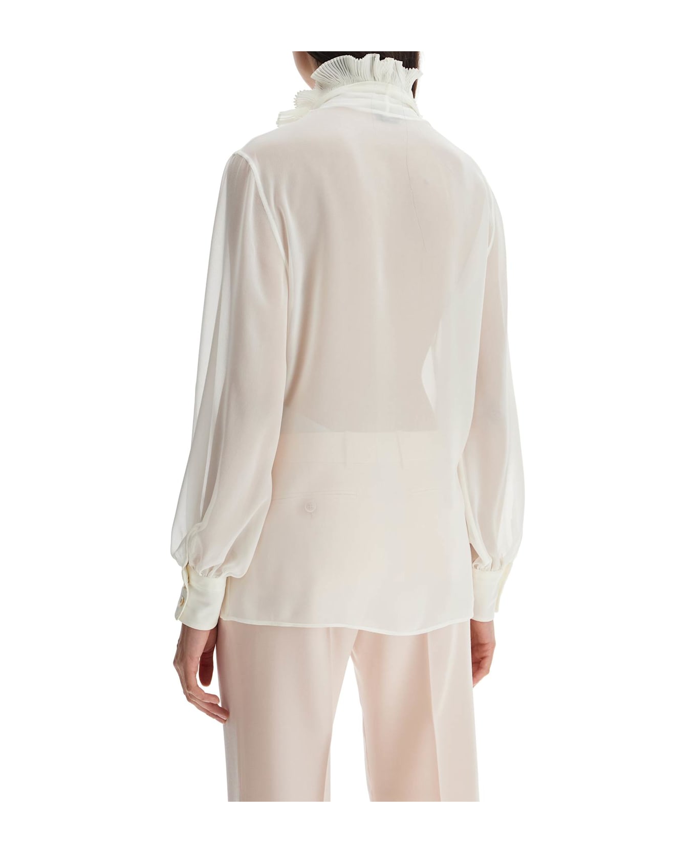 Tom Ford Cream Silk Shirt With Ruffled Collar And Mother-of-pearl Buttons - Cream