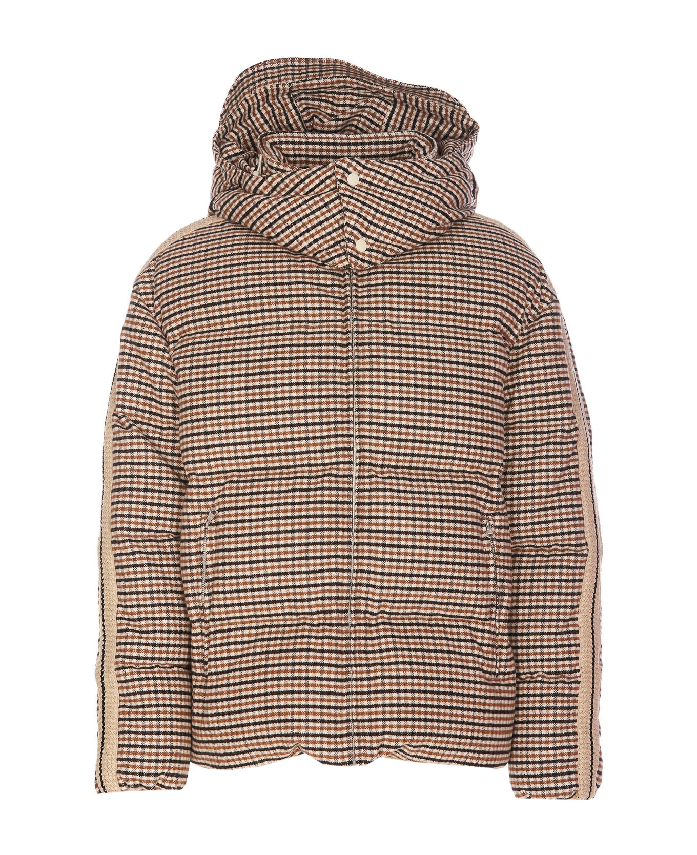 Palm Angels Micro Check Hooded Puffer - BROWN
