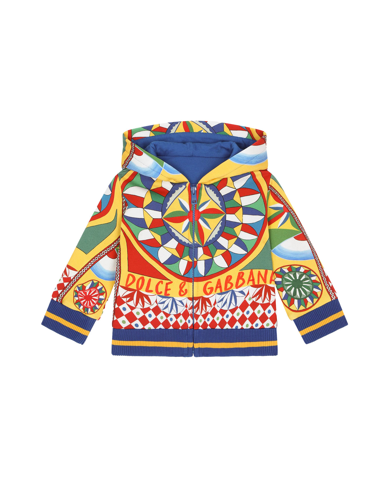 Dolce & Gabbana Cart Print Jersey Hoodie With Zip - Multicolour