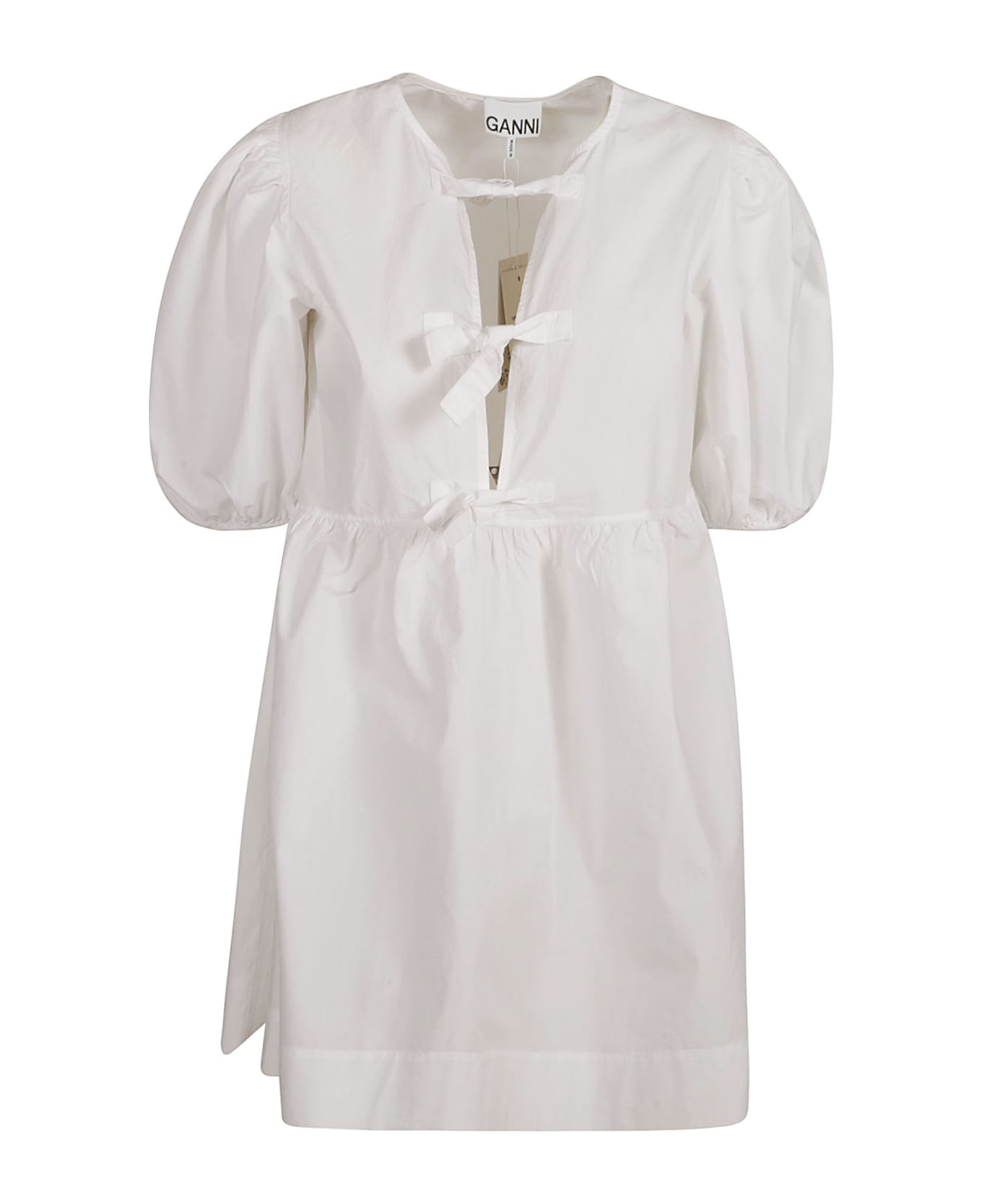 Ganni Knot Poplin Dress - Bright White
