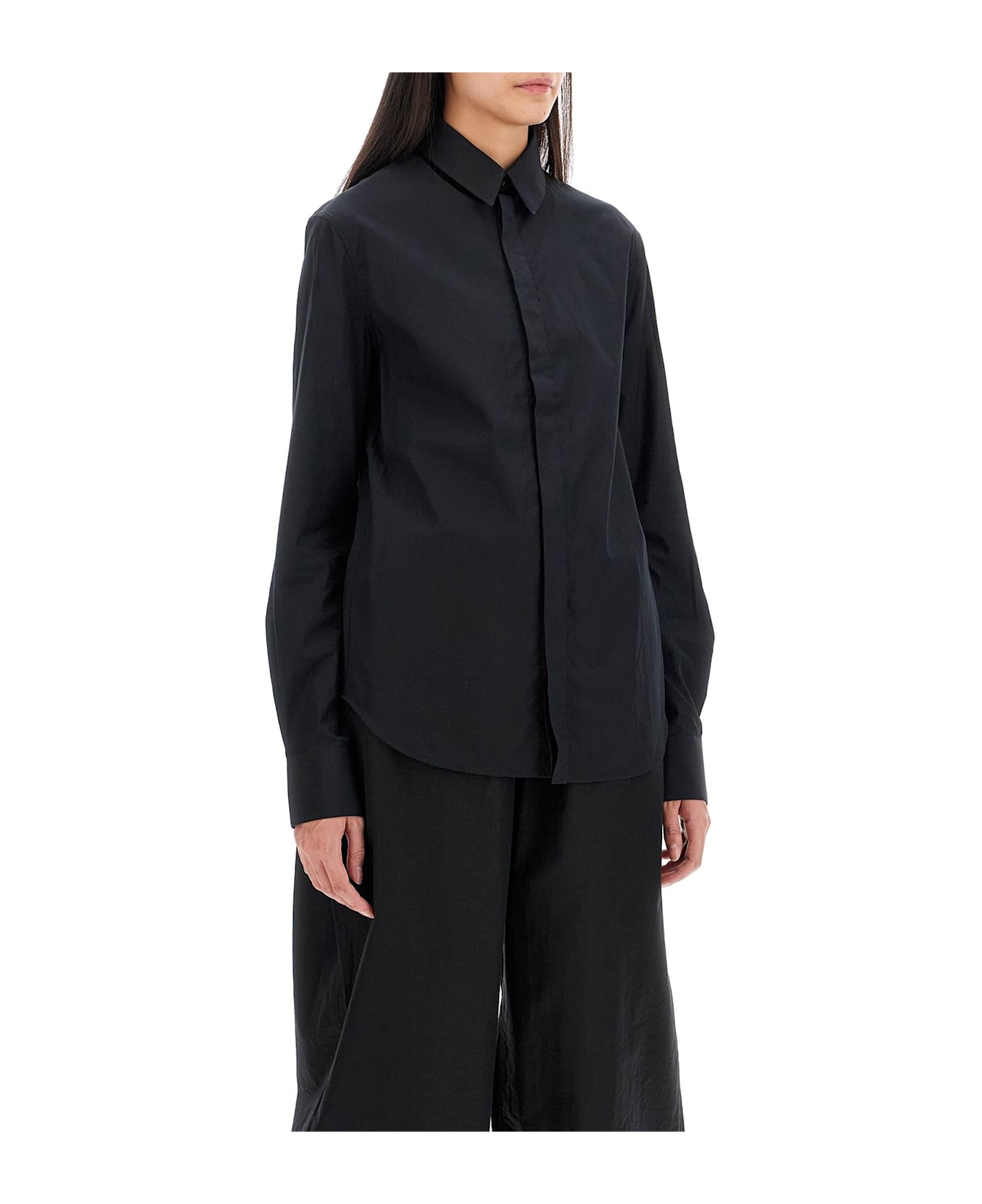 WARDROBE.NYC Flared Cotton Shirt For Women - BLACK (Black)