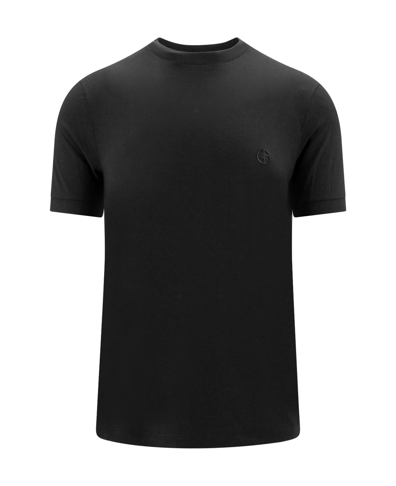 Giorgio Armani Logo Embroidered Crewneck T-shirt - Black