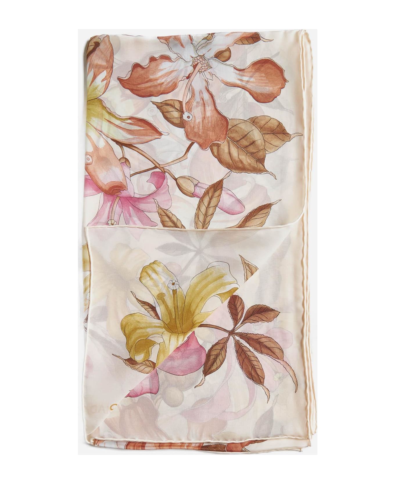 Ferragamo Floral Print Silk Scarf - White スカーフ＆ストール