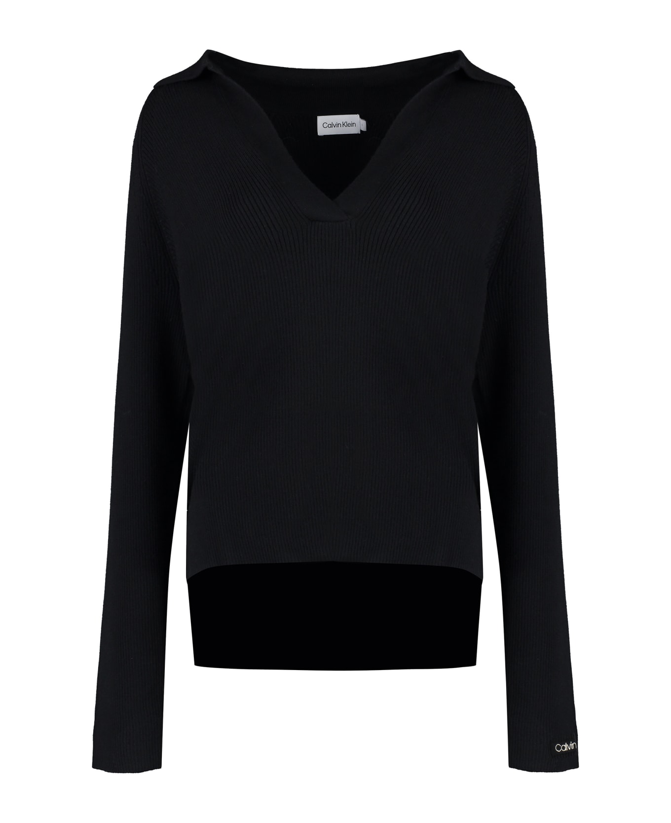 Calvin Klein Ribbed Knit Top Sweater - BLACK