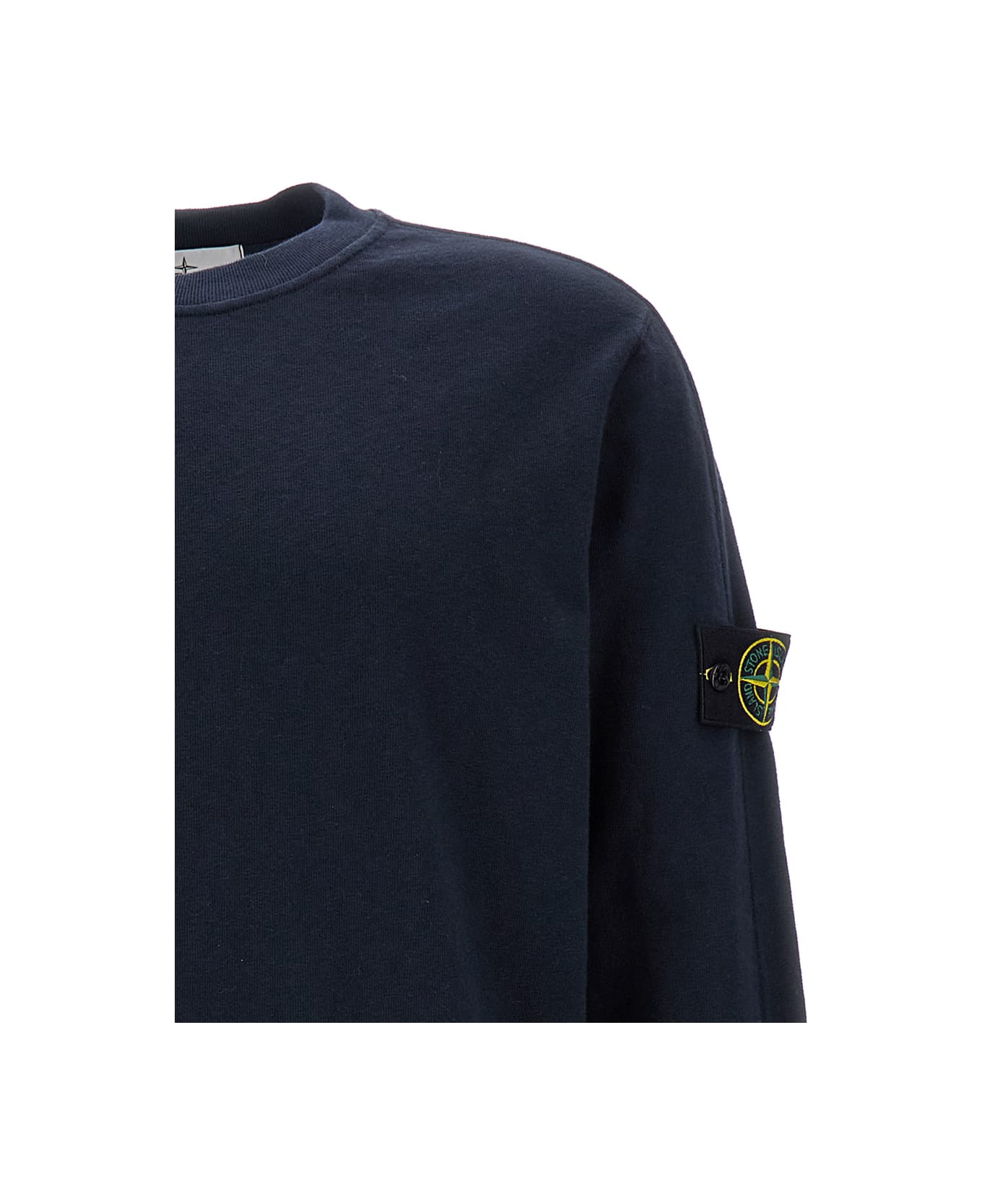 Stone Island Blue Crewneck Sweatshirt With Logo Patch In Cotton Man