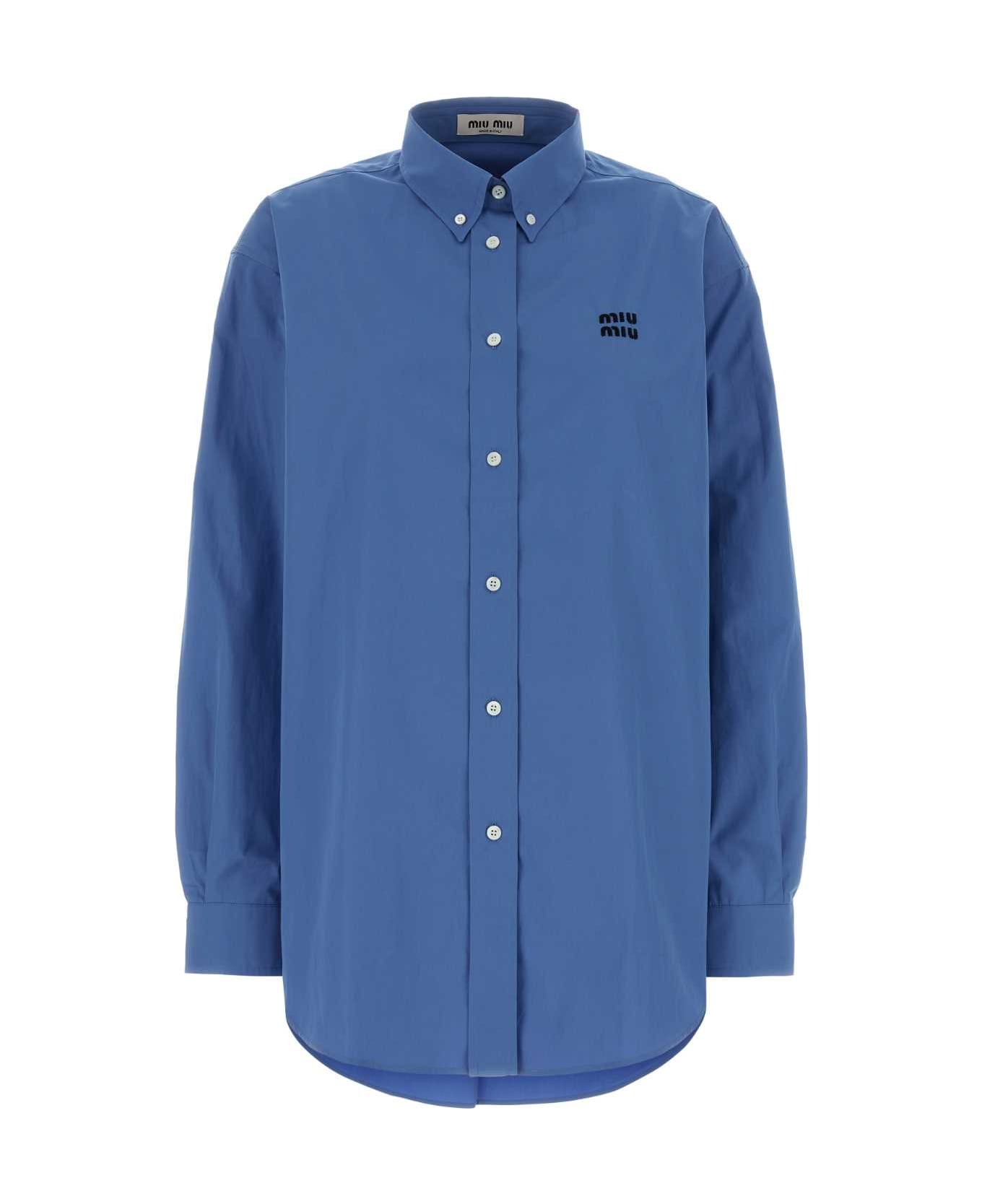 Miu Miu Cerulean Poplin Oversize Shirt - PERVINCA