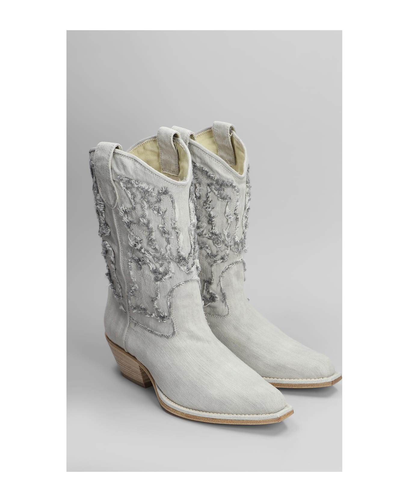Vic Matié Denim 305 Texan Ankle Boots In Grey Fabric - grey