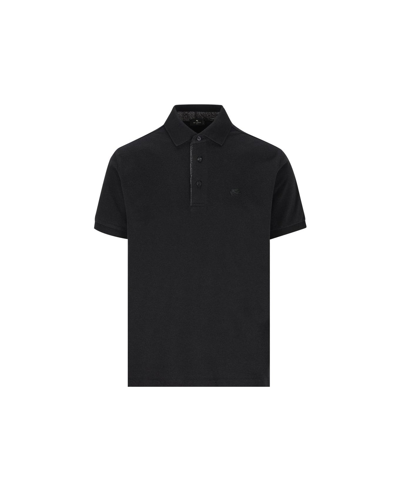 Etro Pegaso Embroidered Polo Shirt - BLACK
