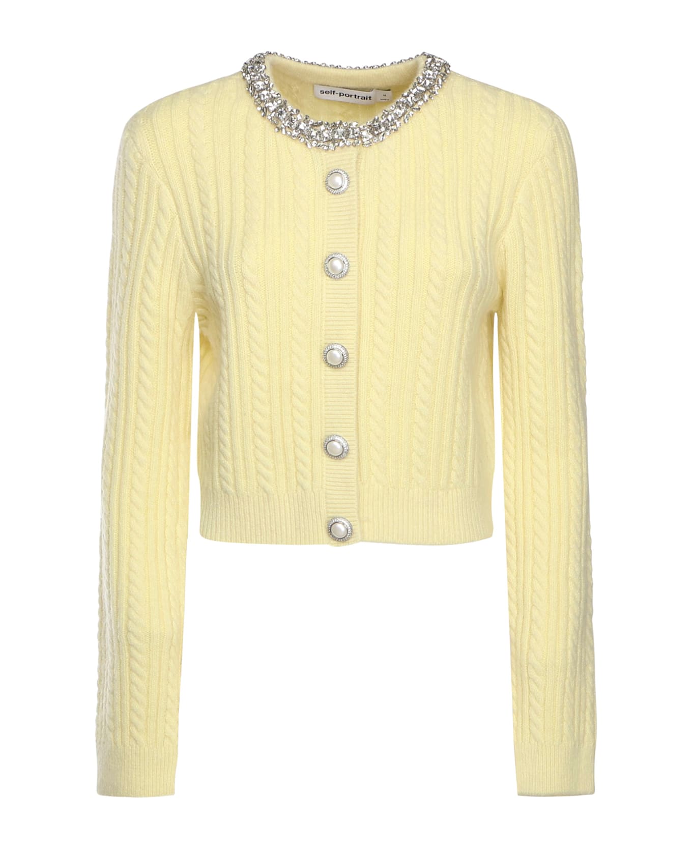 self-portrait Alpaca Cardigan With Pearls And Rhinestones - Yellow ニットウェア