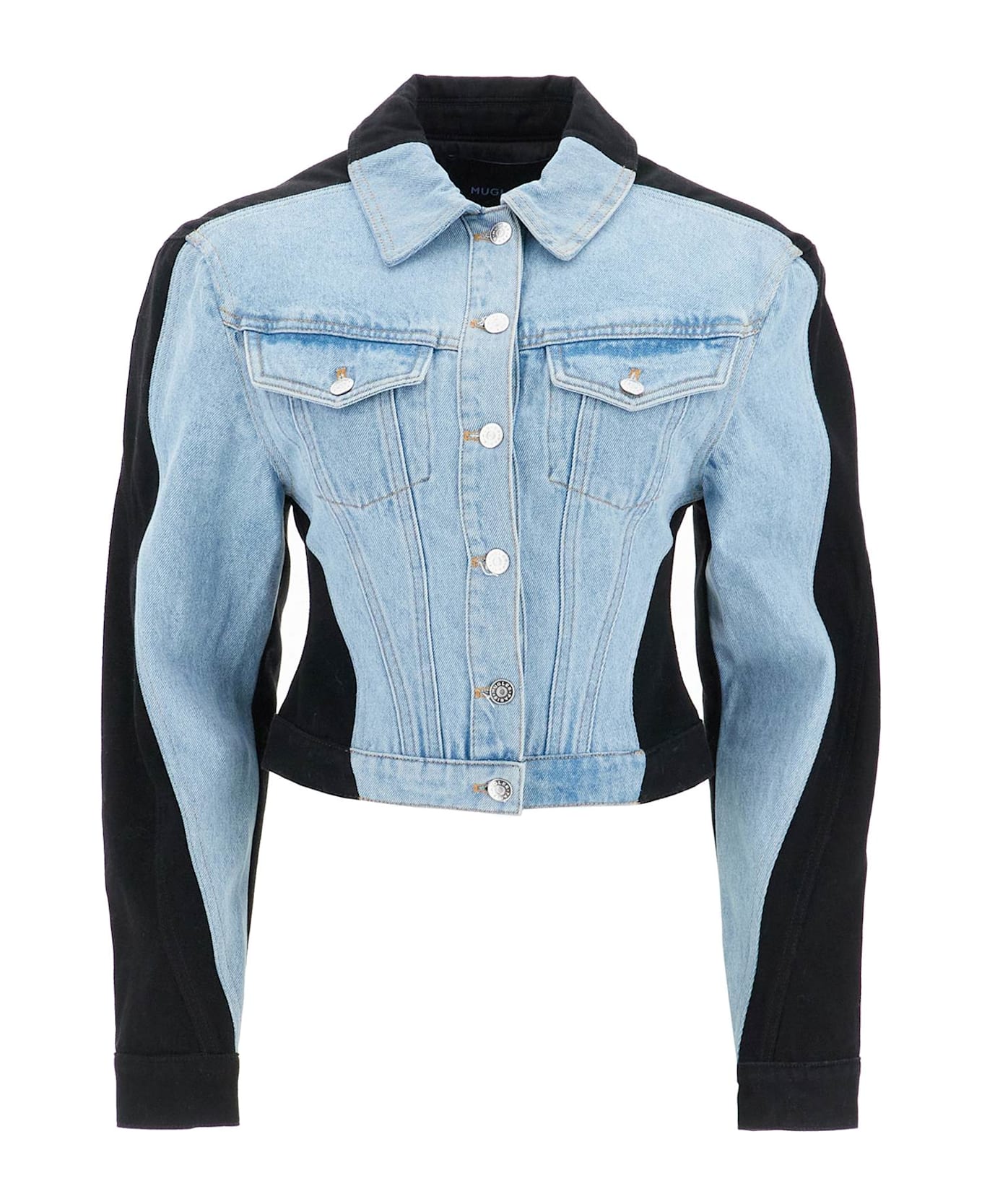 Mugler Bicolor Denim Jacket - TOKYO BLUE BLACK (Blue)